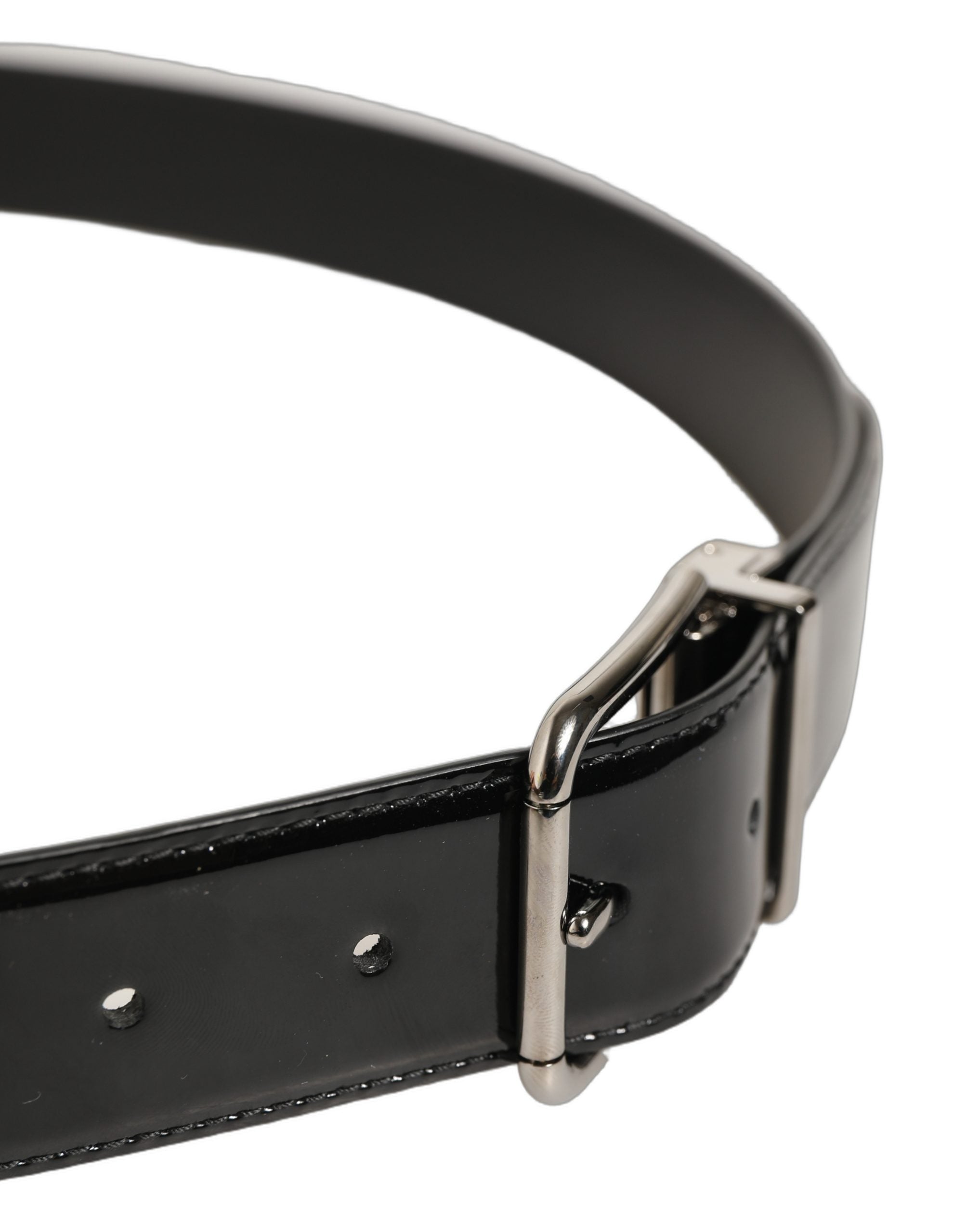 Dolce & Gabbana Black Patent Leather Silver Metal Buckle Men's Belt (Pre-Owned)