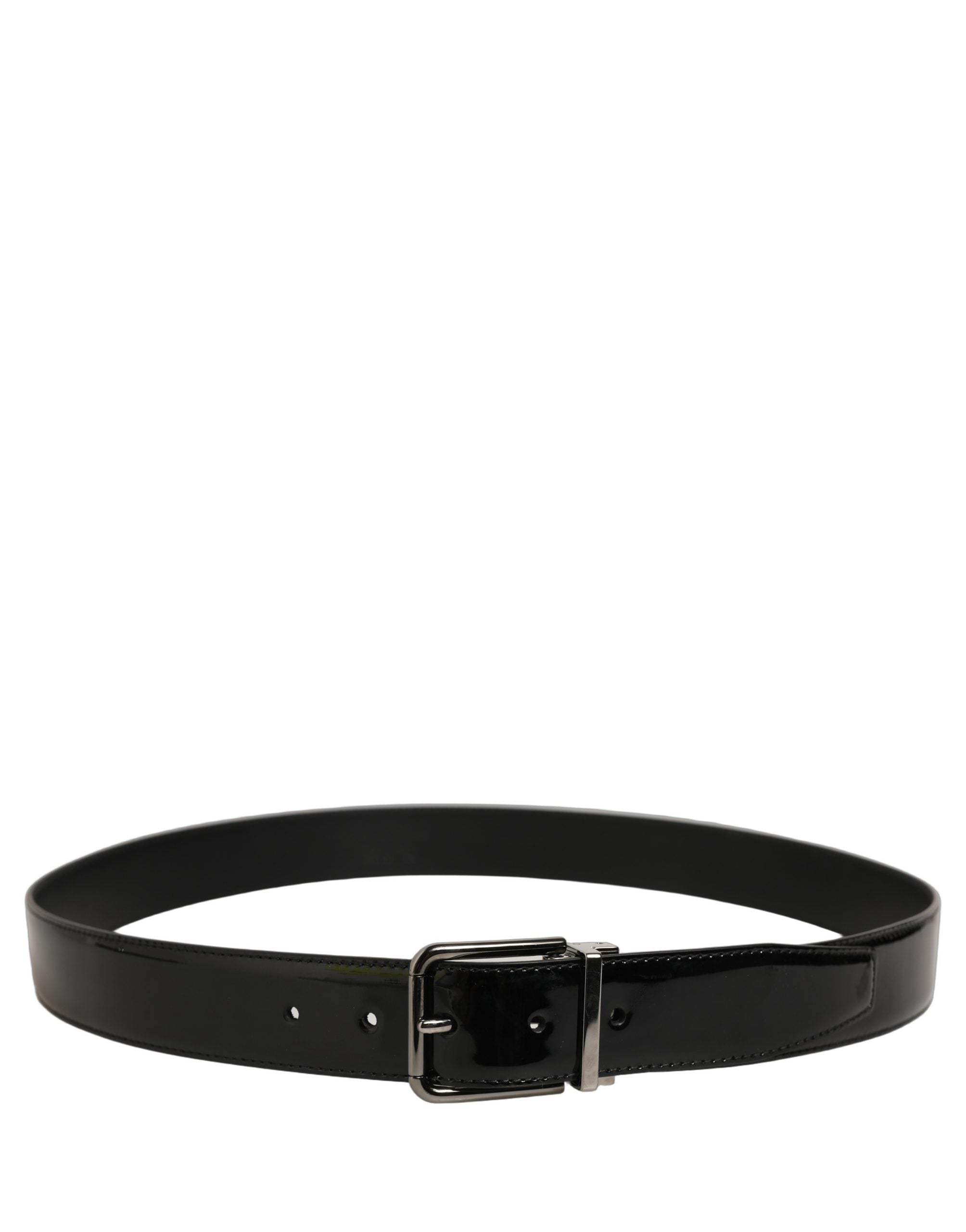 Dolce & Gabbana Black Patent Leather Silver Metal Buckle Men's Belt