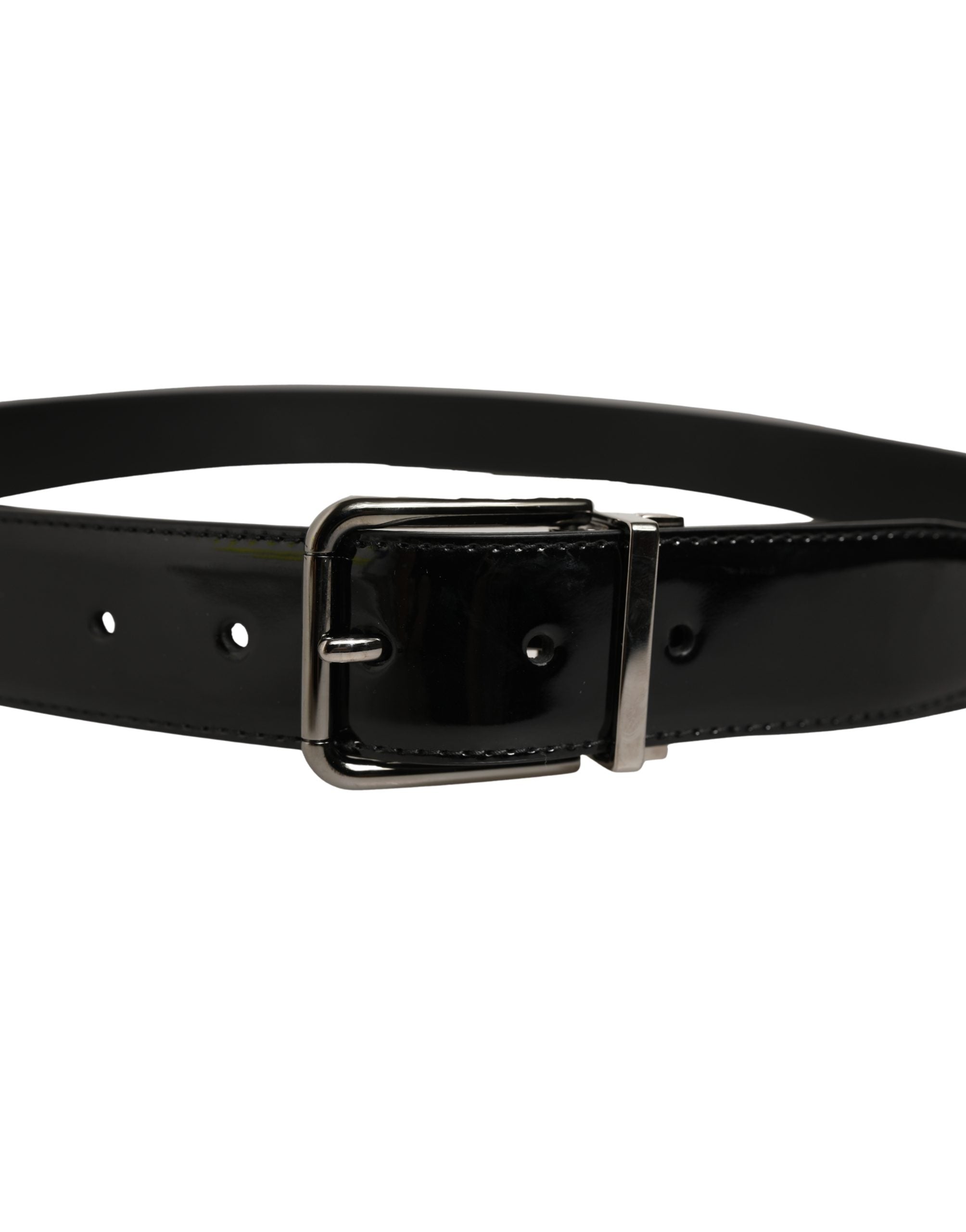 Dolce & Gabbana Black Patent Leather Silver Metal Buckle Men's Belt
