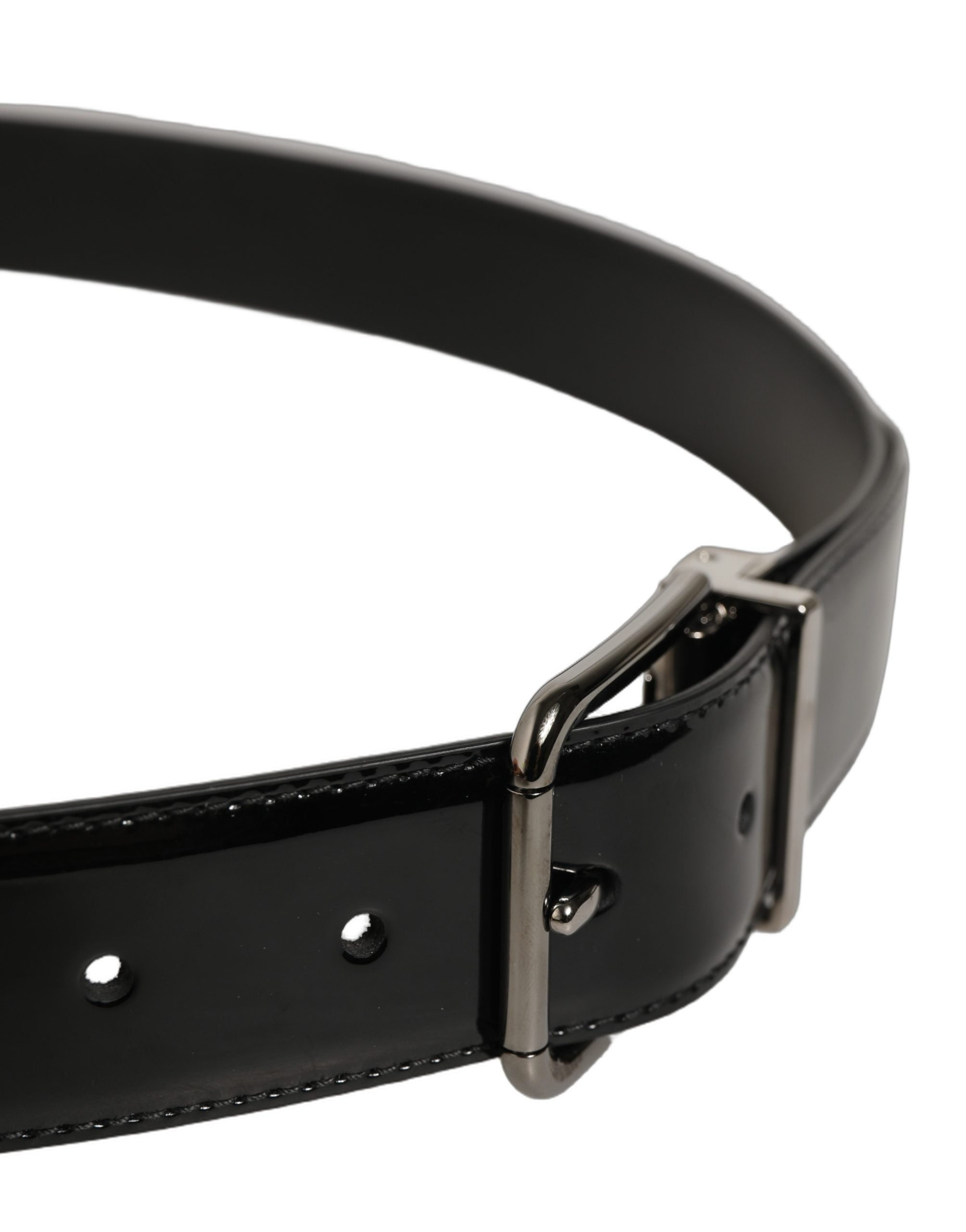 Dolce & Gabbana Black Patent Leather Silver Metal Buckle Men's Belt