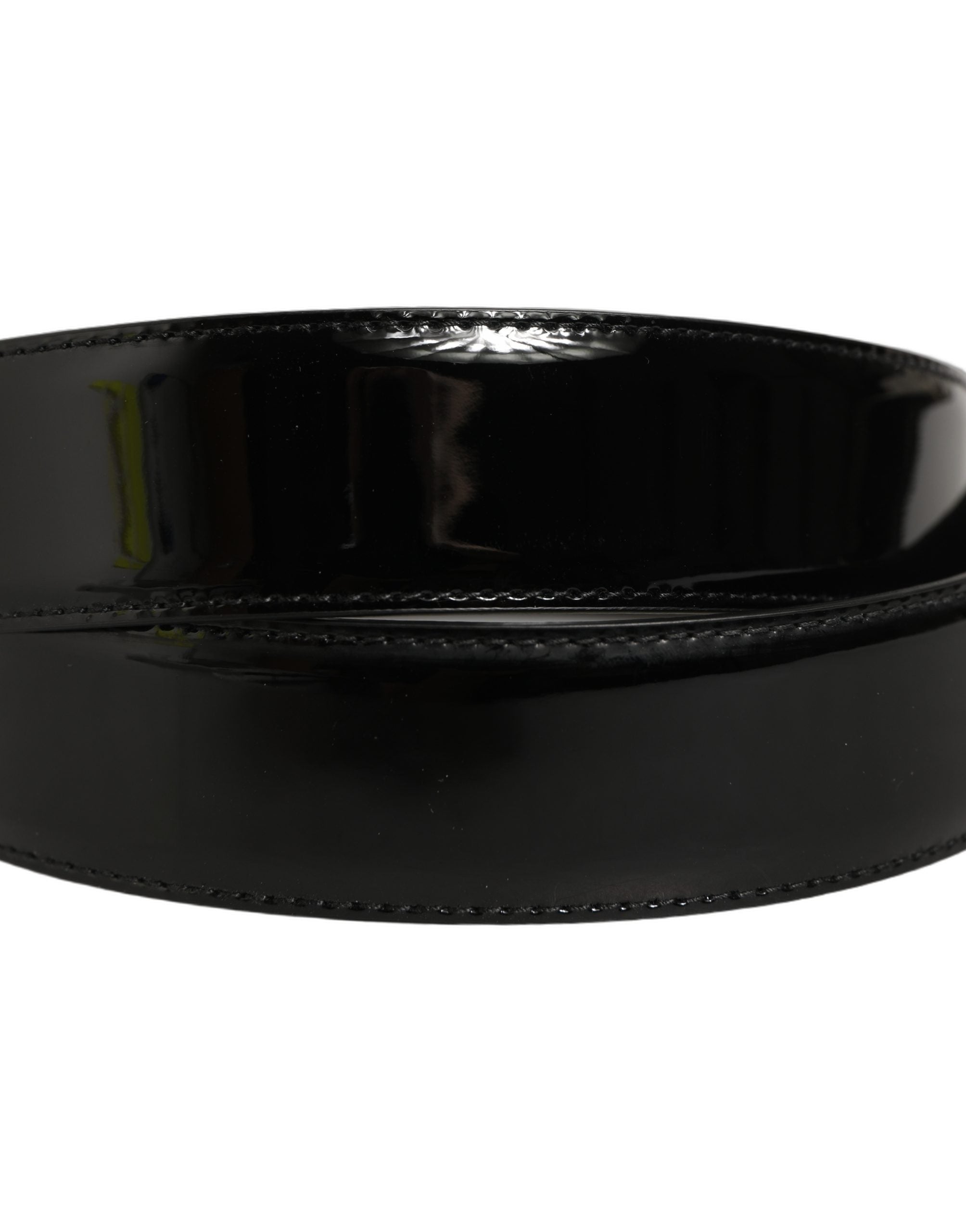 Dolce & Gabbana Black Patent Leather Silver Metal Buckle Men's Belt