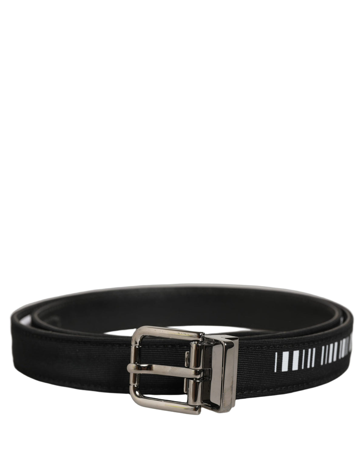 Dolce & Gabbana Black Fabric Leather Barcode Silver Buckle Men's Belt (Pre-Owned)