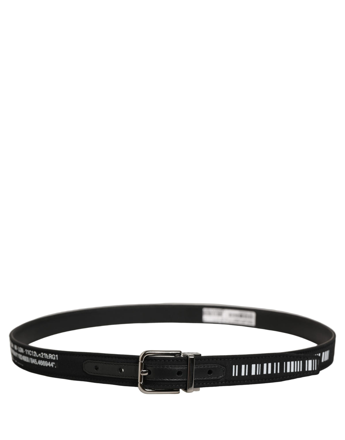 Dolce & Gabbana Black Fabric Leather Barcode Silver Buckle Men's Belt (Pre-Owned)