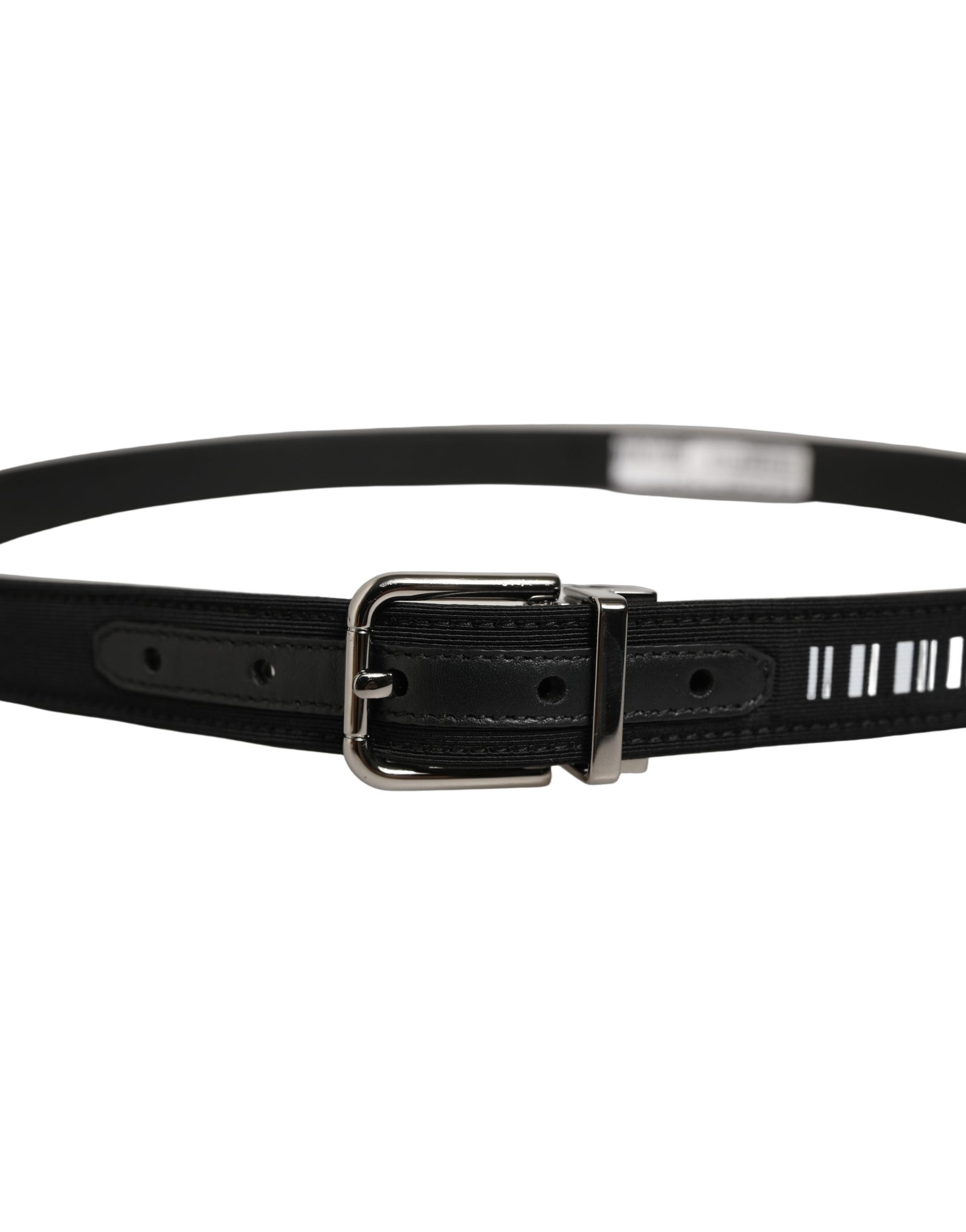 Dolce & Gabbana Black Fabric Leather Barcode Silver Buckle Men's Belt (Pre-Owned)
