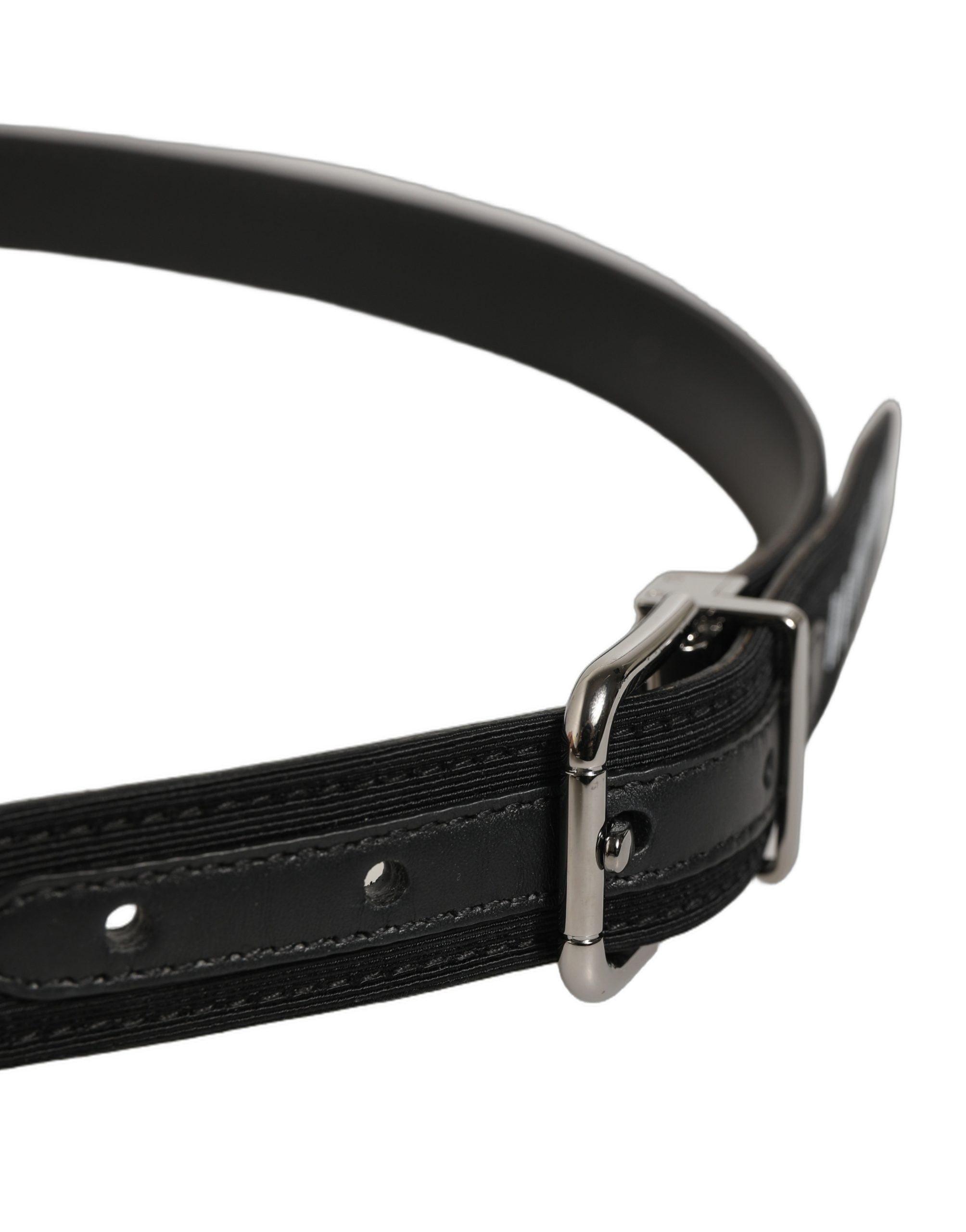 Dolce & Gabbana Black Fabric Leather Barcode Silver Buckle Men's Belt (Pre-Owned)
