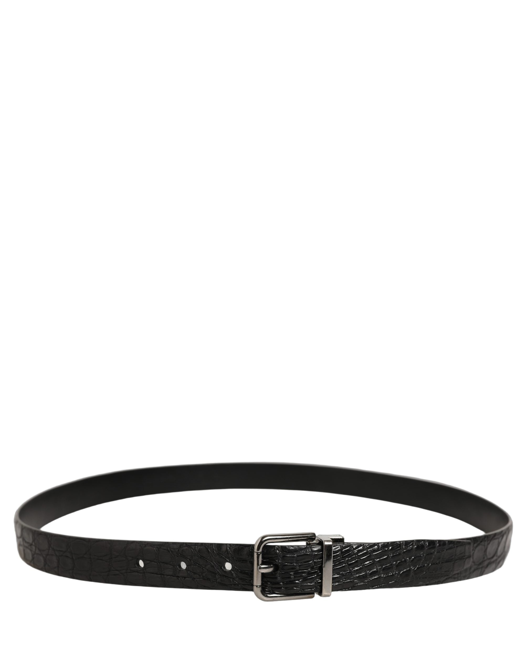 Dolce & Gabbana Black Leather Silver Metal Buckle Men Men's Belt (Pre-Owned)