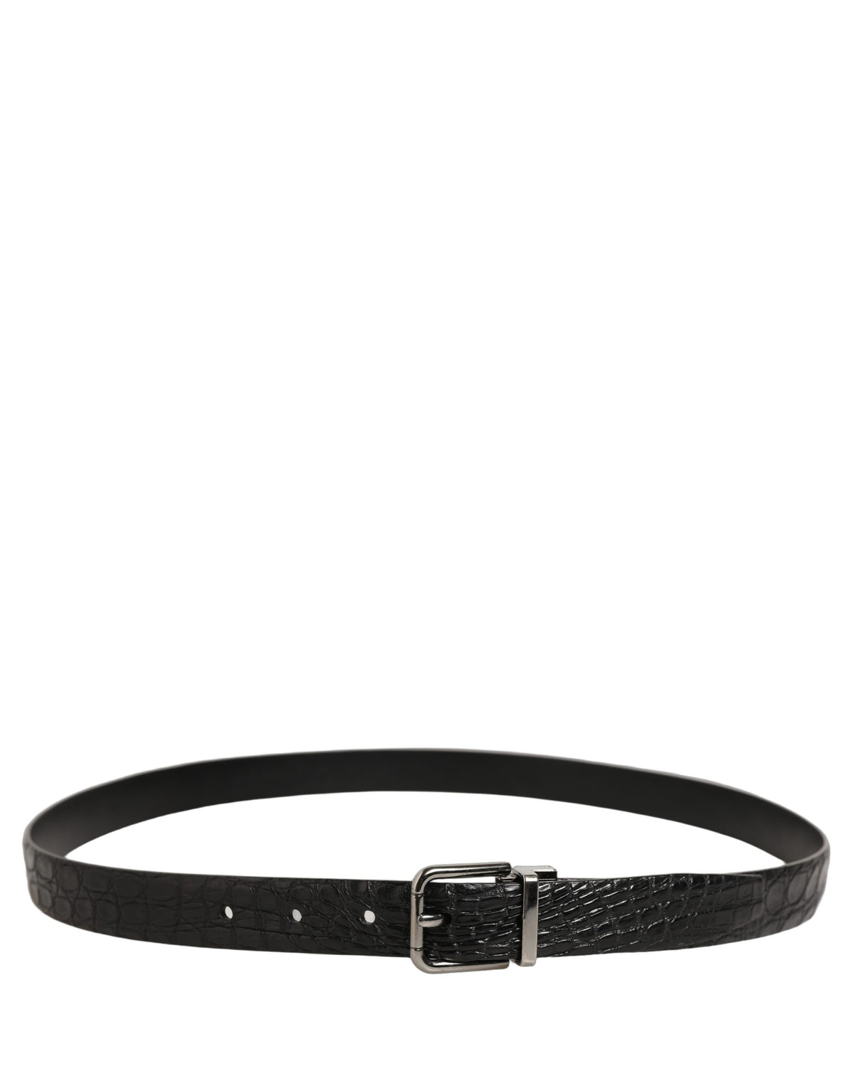 Dolce & Gabbana Black Leather Silver Metal Buckle Men Men's Belt (Pre-Owned)