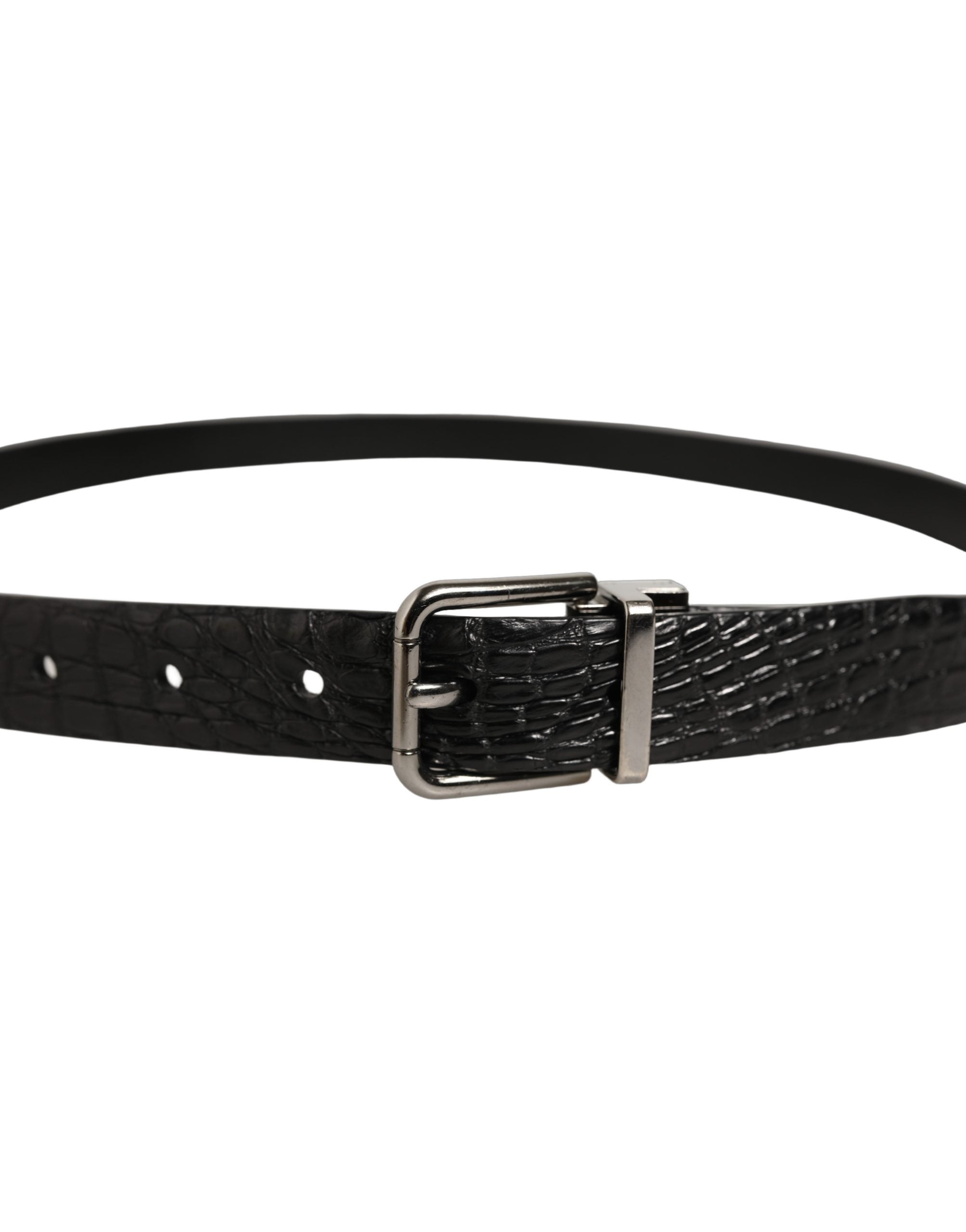 Dolce & Gabbana Black Leather Silver Metal Buckle Men Men's Belt (Pre-Owned)