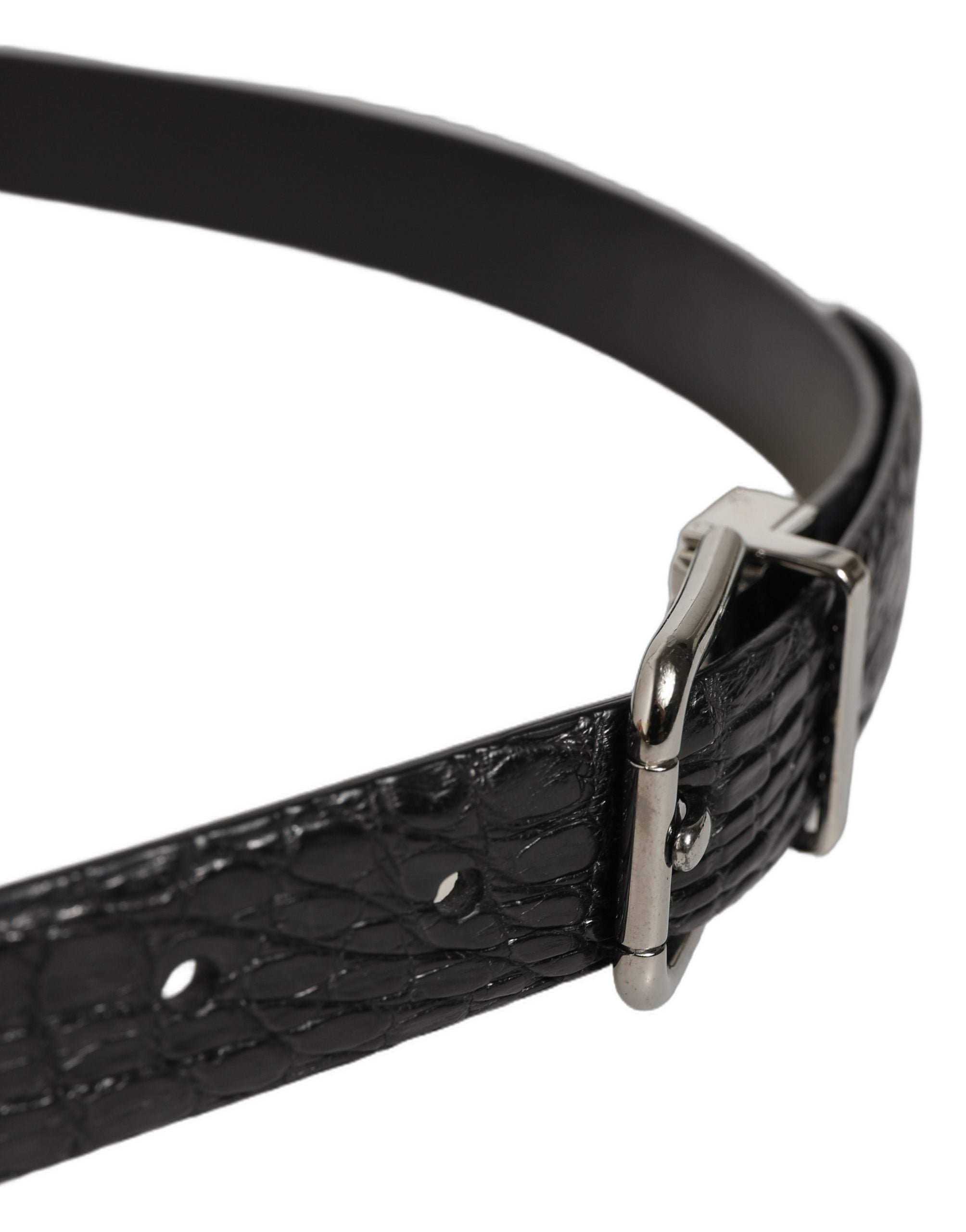Dolce & Gabbana Black Leather Silver Metal Buckle Men Men's Belt (Pre-Owned)