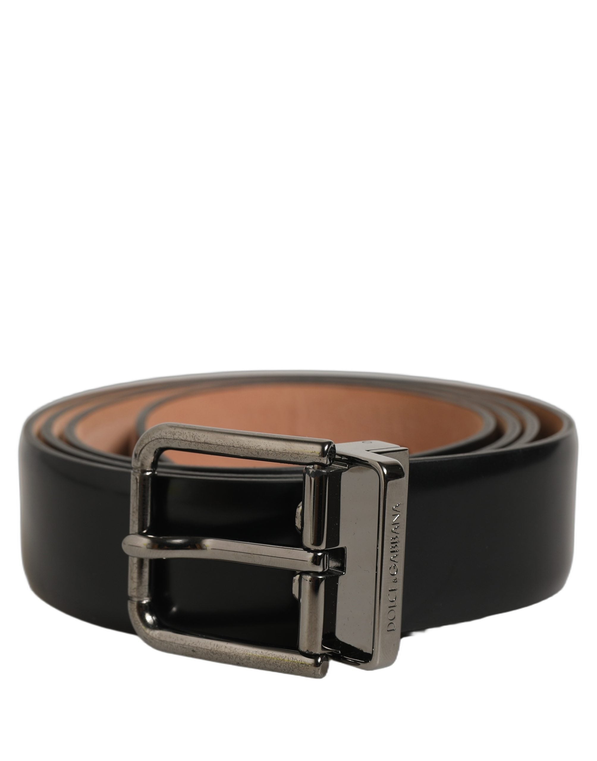 Dolce & Gabbana Black Calf Leather Silver Metal Buckle Men's Belt