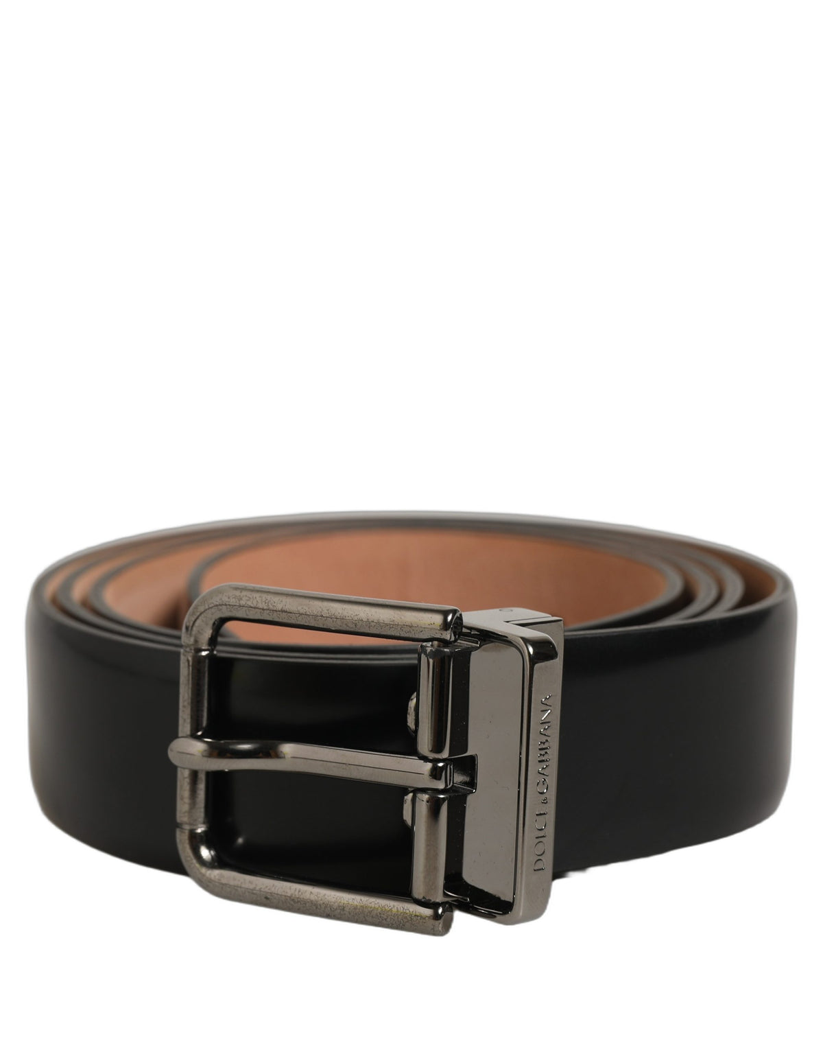 Dolce & Gabbana Black Calf Leather Silver Metal Buckle Men's Belt