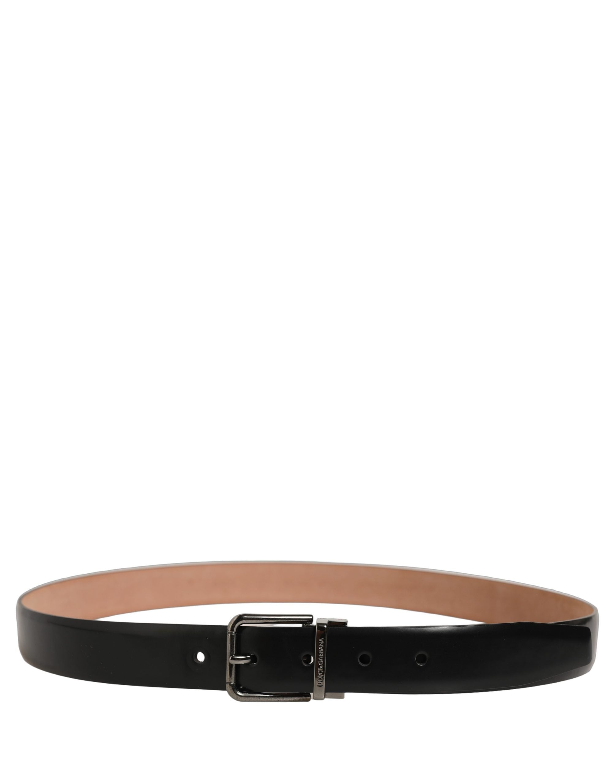 Dolce & Gabbana Black Calf Leather Silver Metal Buckle Men's Belt
