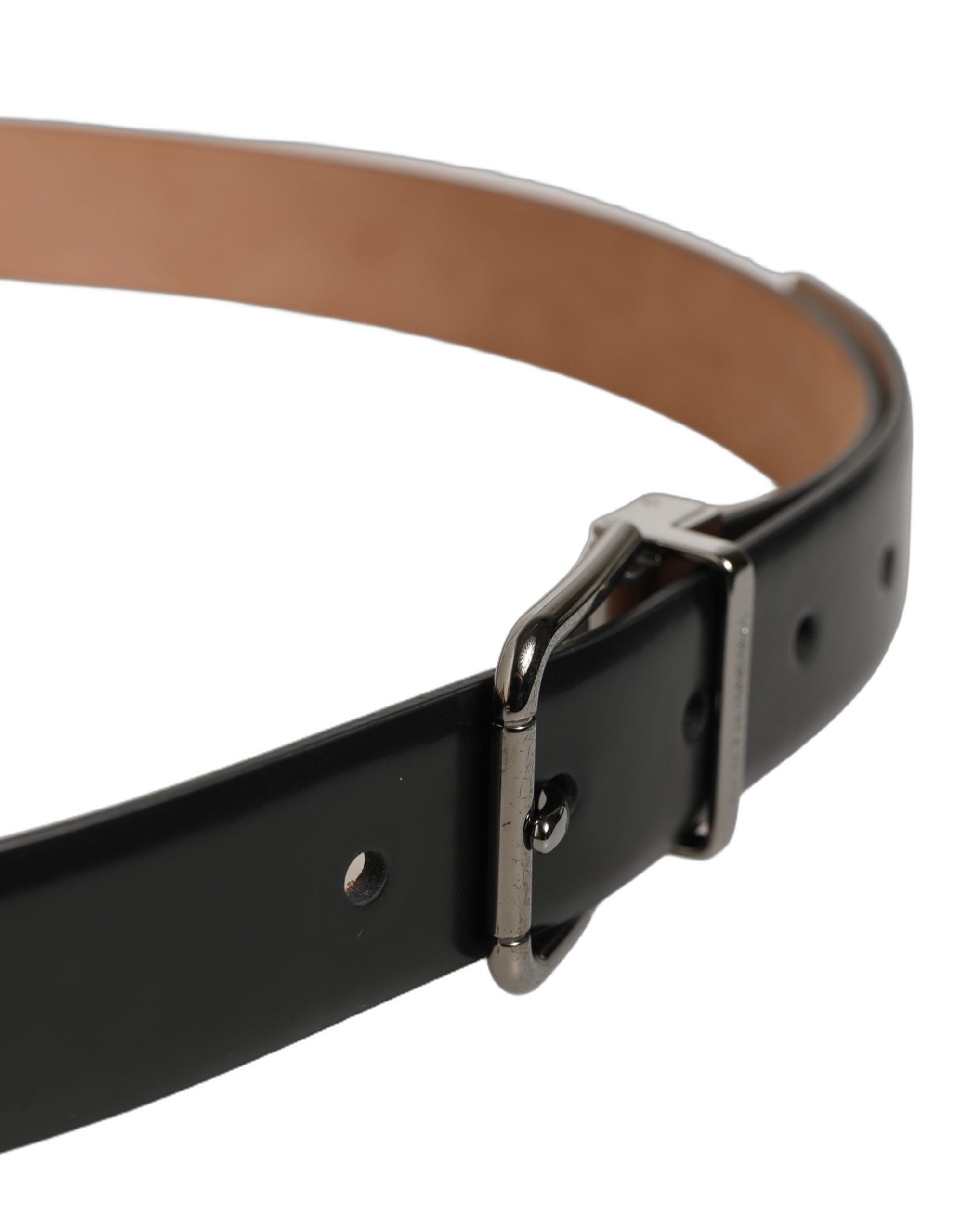 Dolce & Gabbana Black Calf Leather Silver Metal Buckle Men's Belt