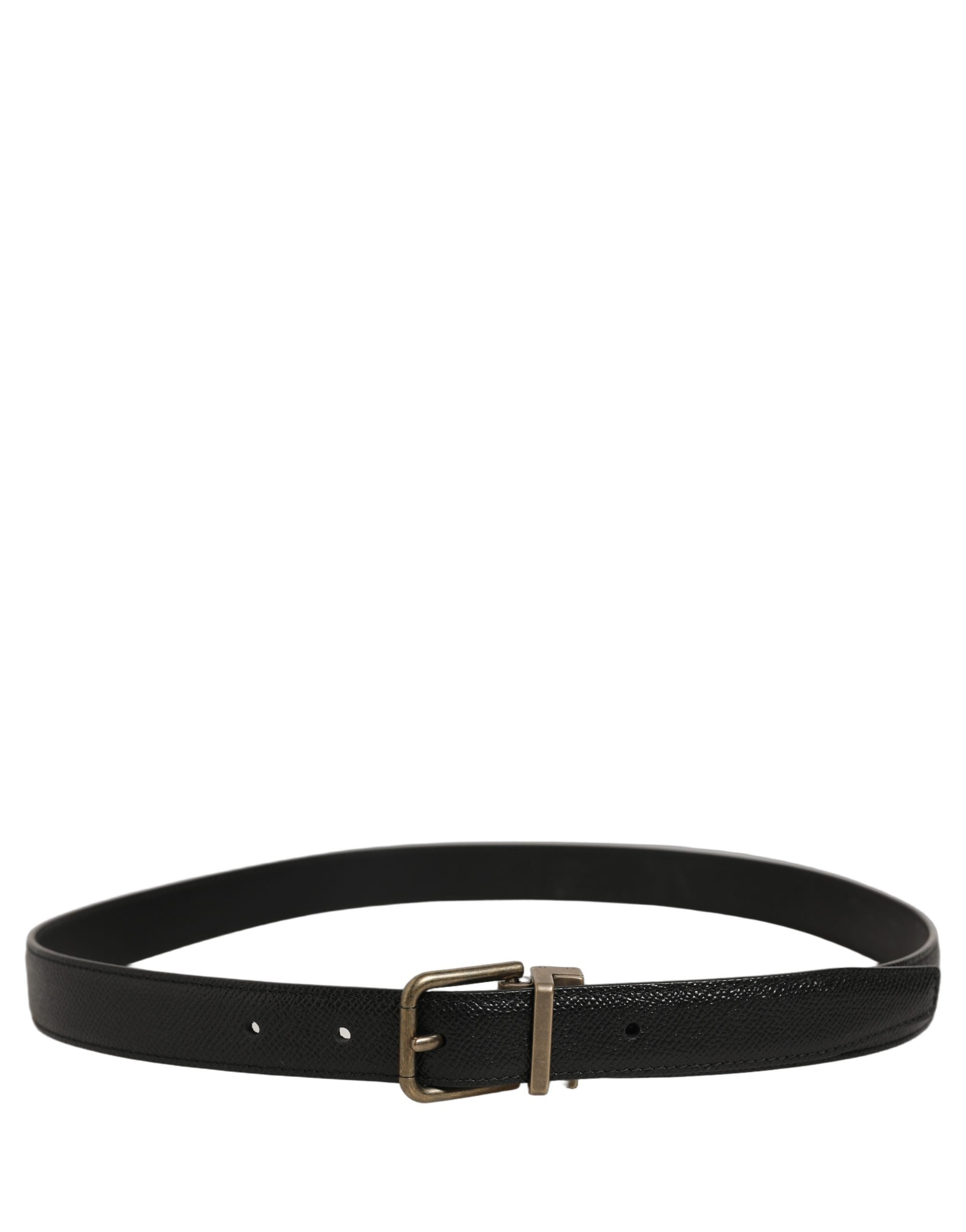 Dolce & Gabbana Men Black Calf Leather Gold Metal Buckle Men's Belt