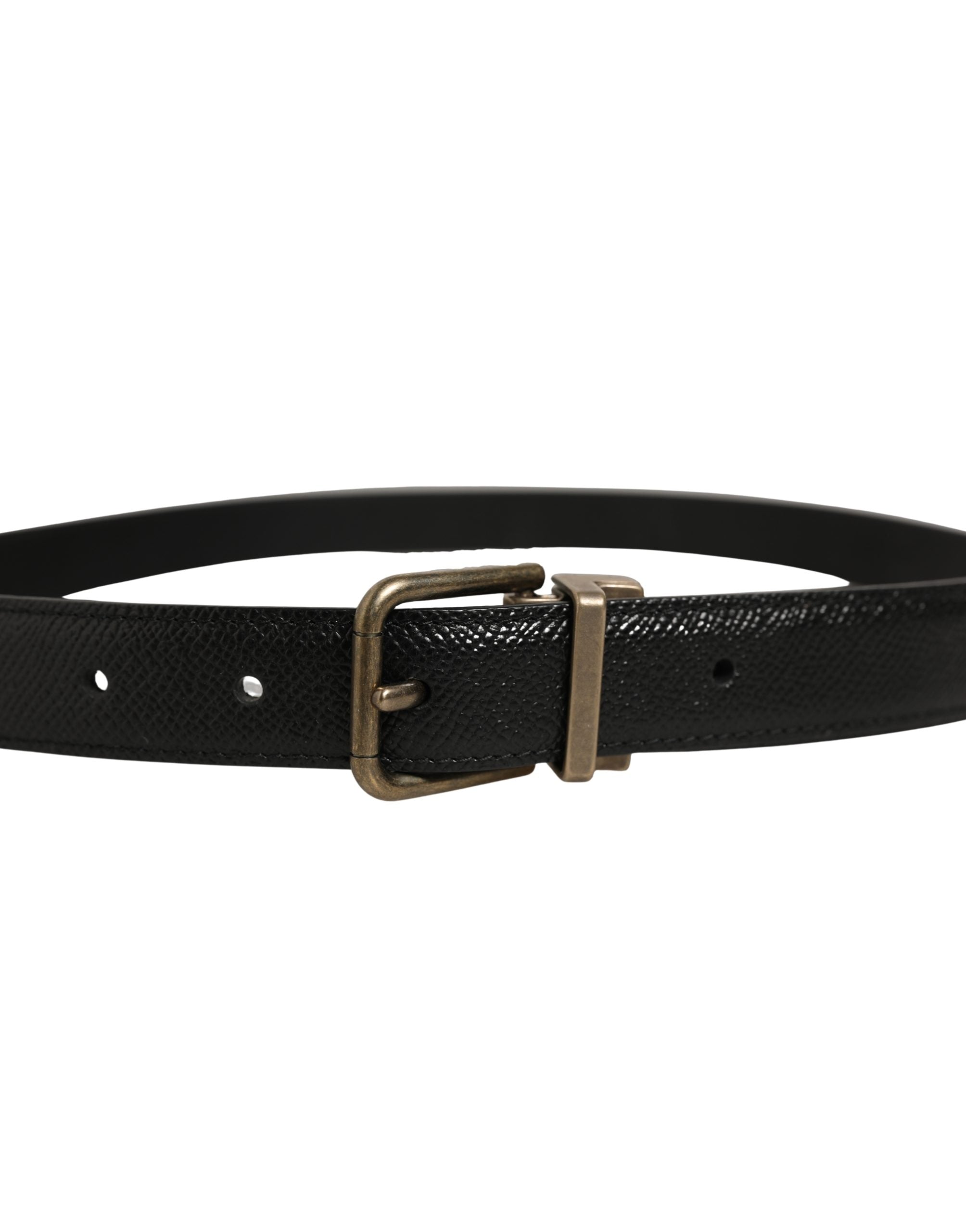 Dolce & Gabbana Men Black Calf Leather Gold Metal Buckle Men's Belt