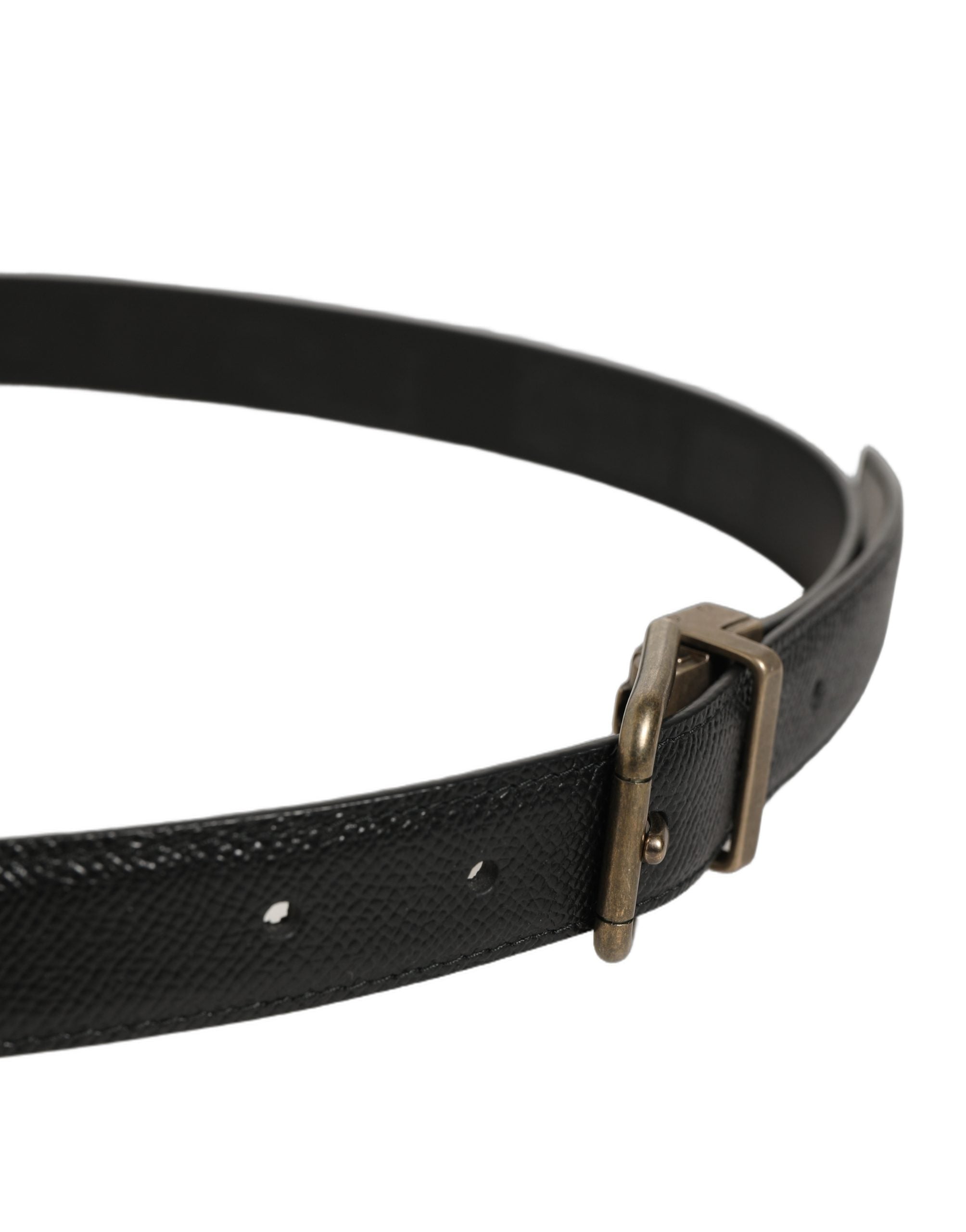 Dolce & Gabbana Men Black Calf Leather Gold Metal Buckle Men's Belt