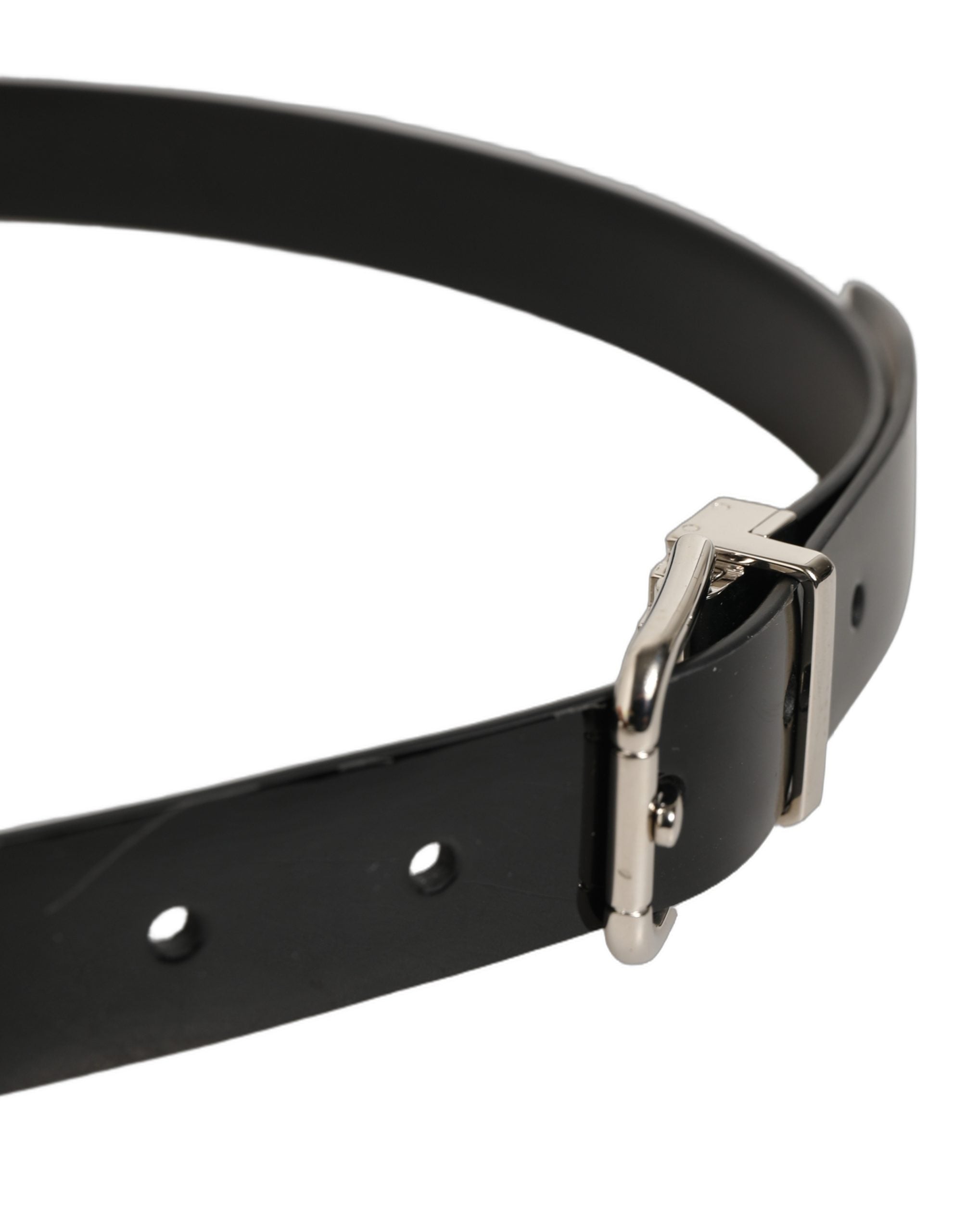 Dolce & Gabbana Black Classic Leather Silver Tone Buckle Men's Belt