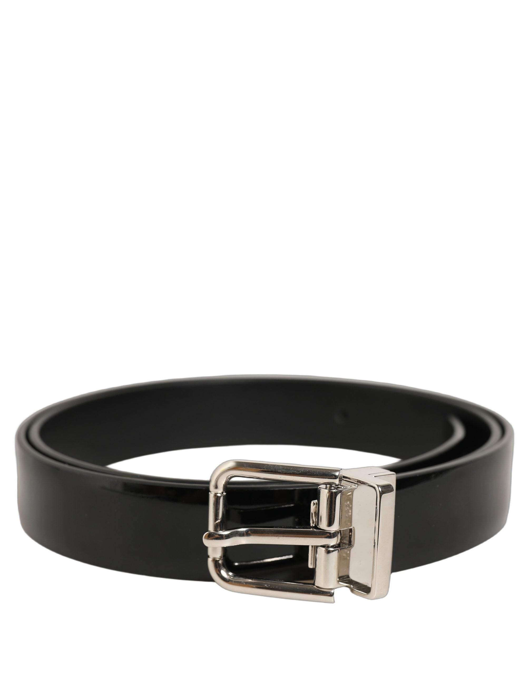 Dolce & Gabbana Black Classic Leather Silver Tone Buckle Men's Belt (Pre-Owned)