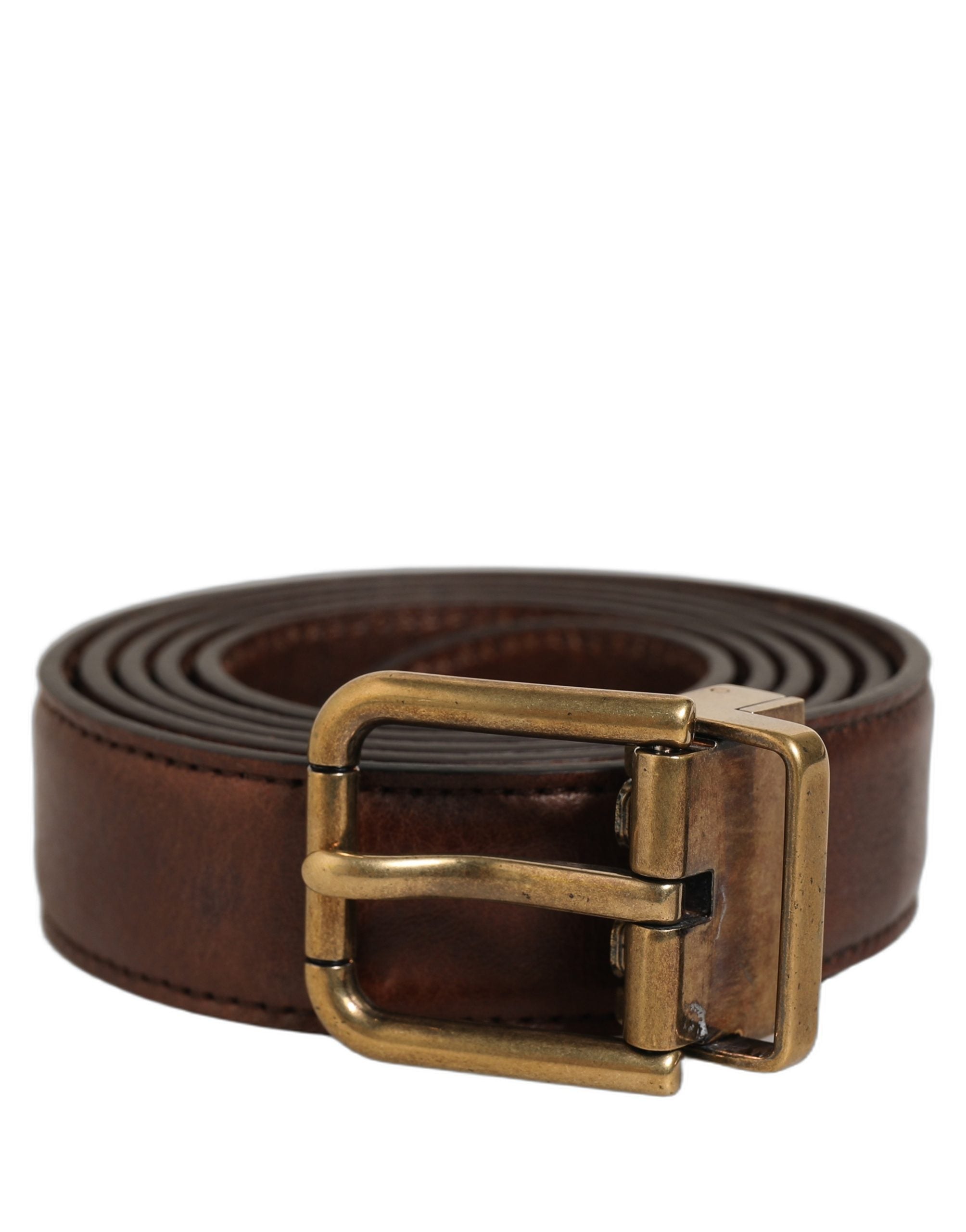 Dolce & Gabbana Brown Leather Gold Tone Metal Buckle Men's Belt