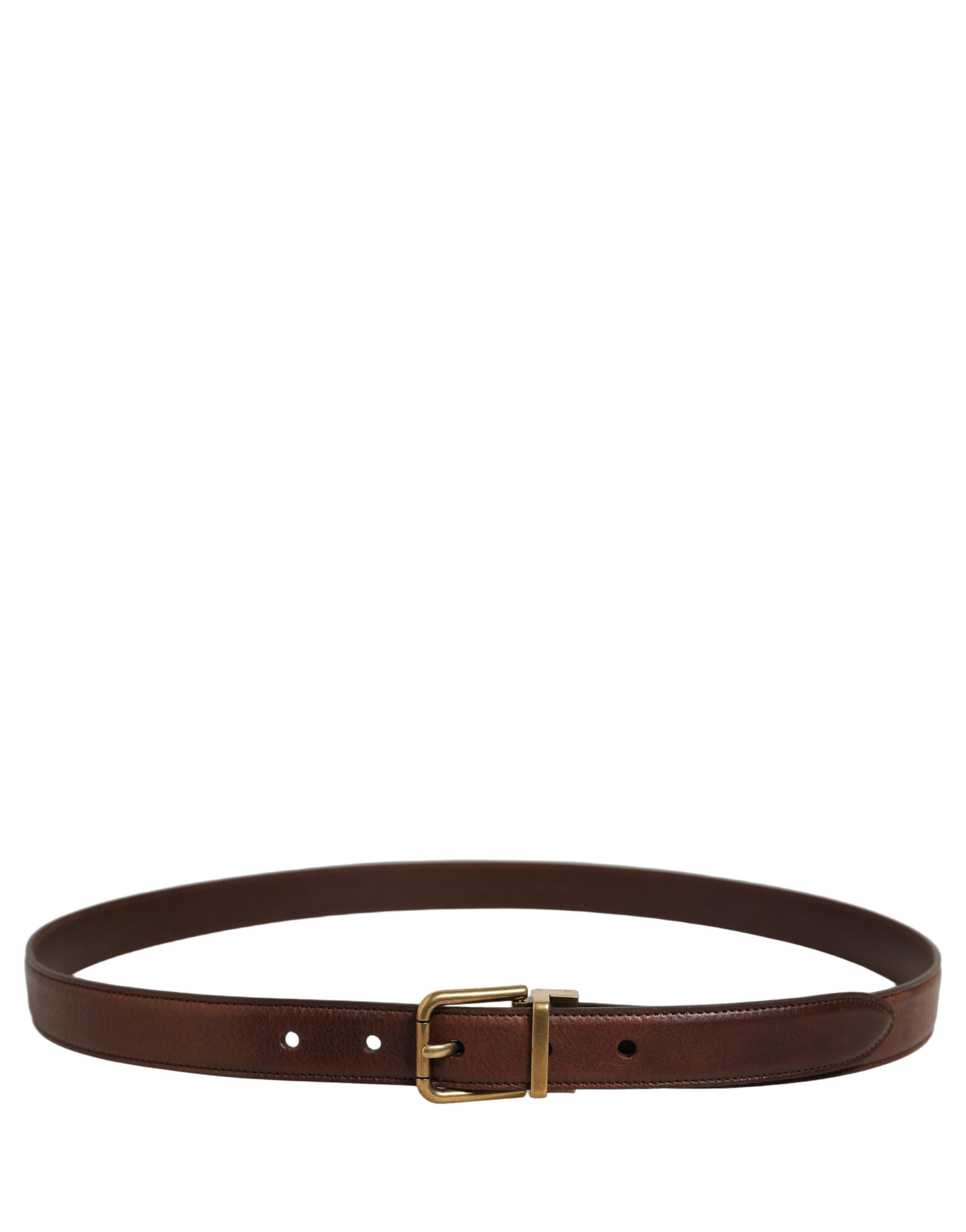 Dolce & Gabbana Brown Leather Gold Tone Metal Buckle Men's Belt