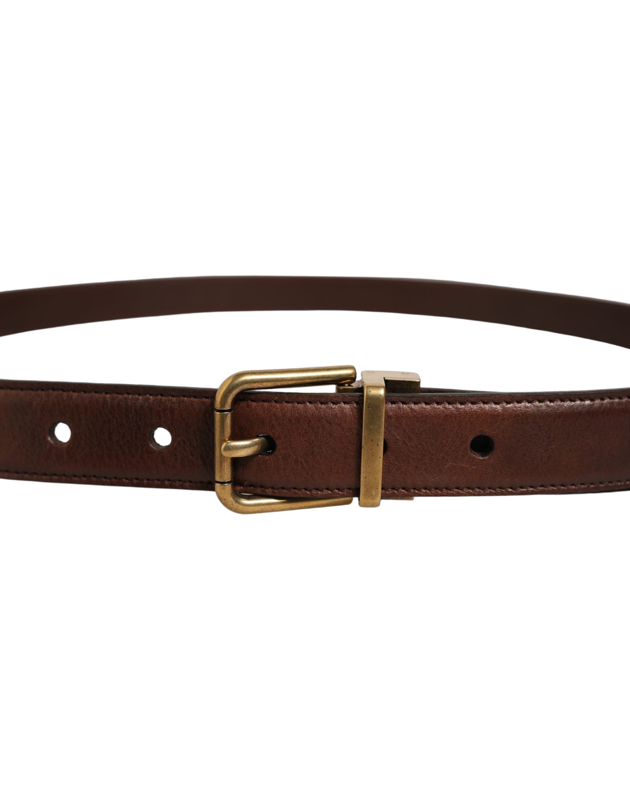 Dolce & Gabbana Brown Leather Gold Tone Metal Buckle Men's Belt