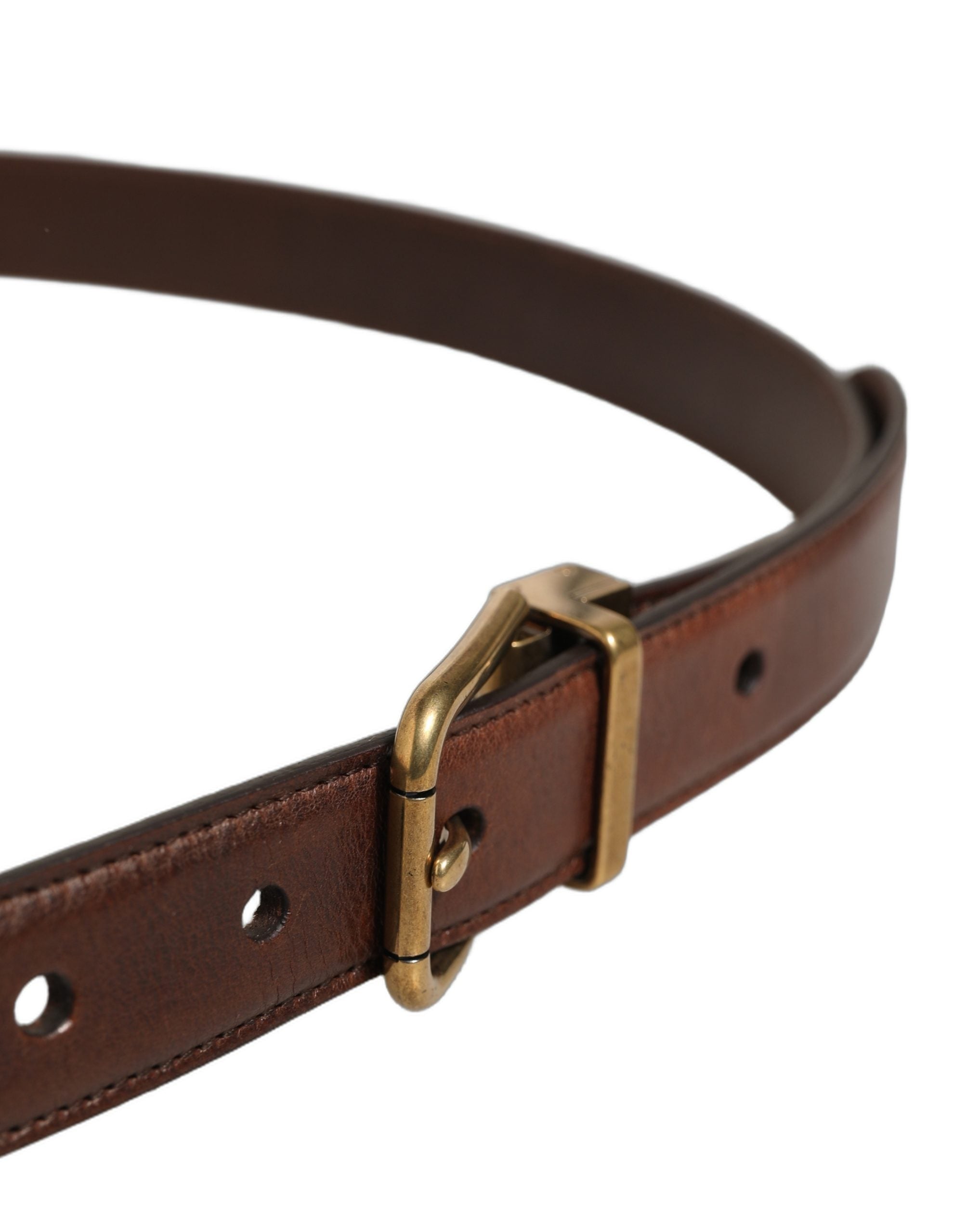 Dolce & Gabbana Brown Leather Gold Tone Metal Buckle Men's Belt