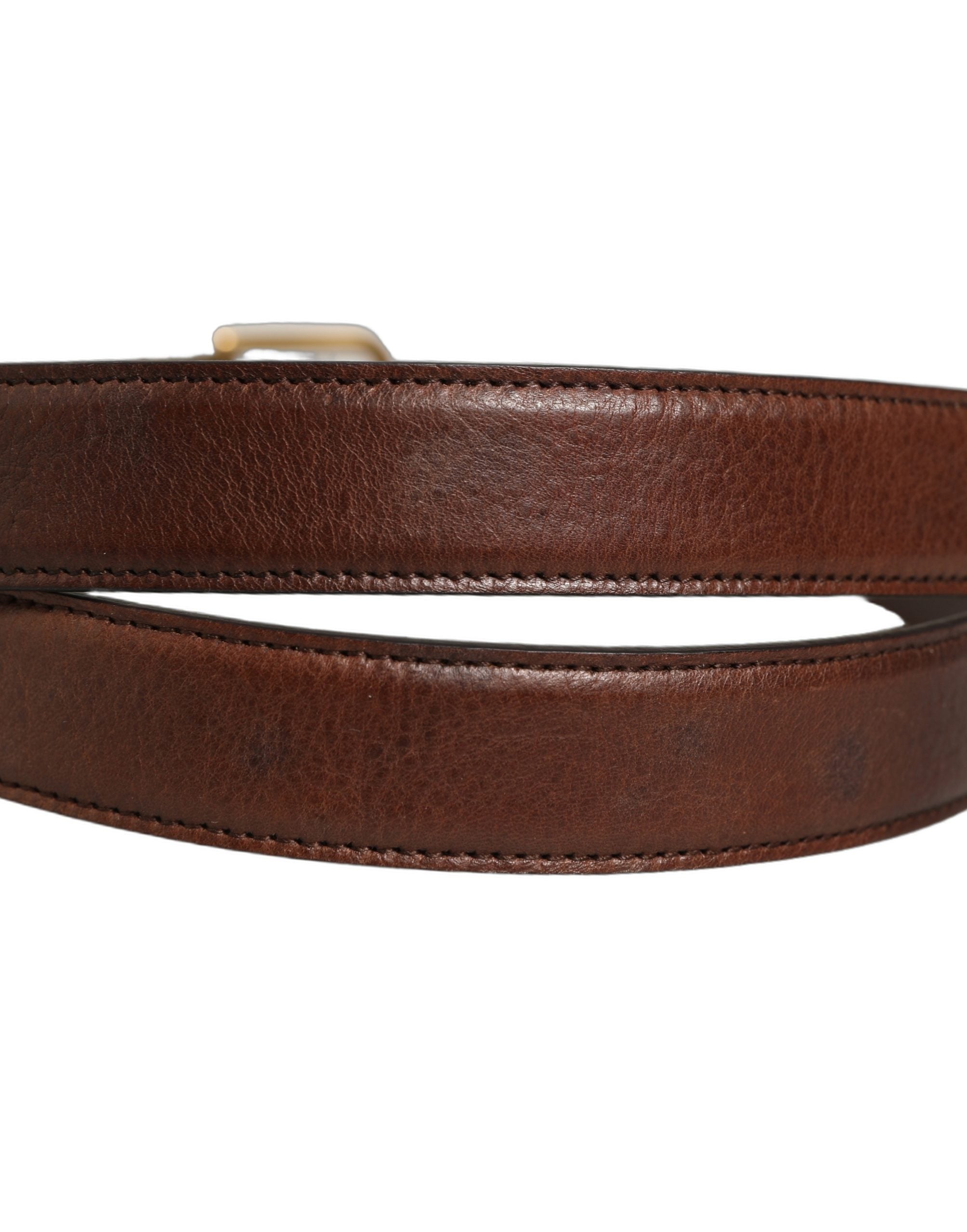 Dolce & Gabbana Brown Leather Gold Tone Metal Buckle Men's Belt