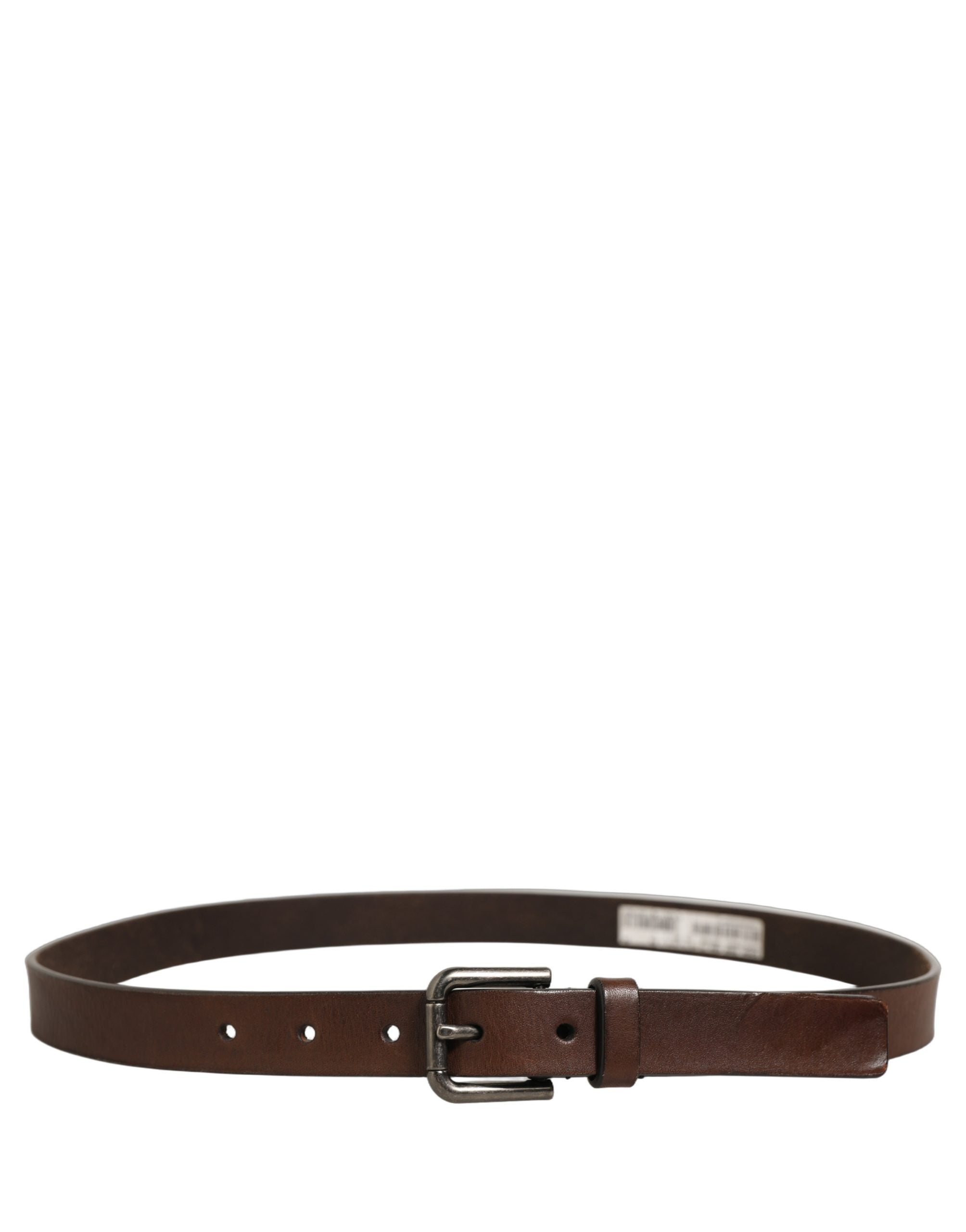 Dolce & Gabbana Brown Leather Silver Tone Metal Buckle Men's Belt