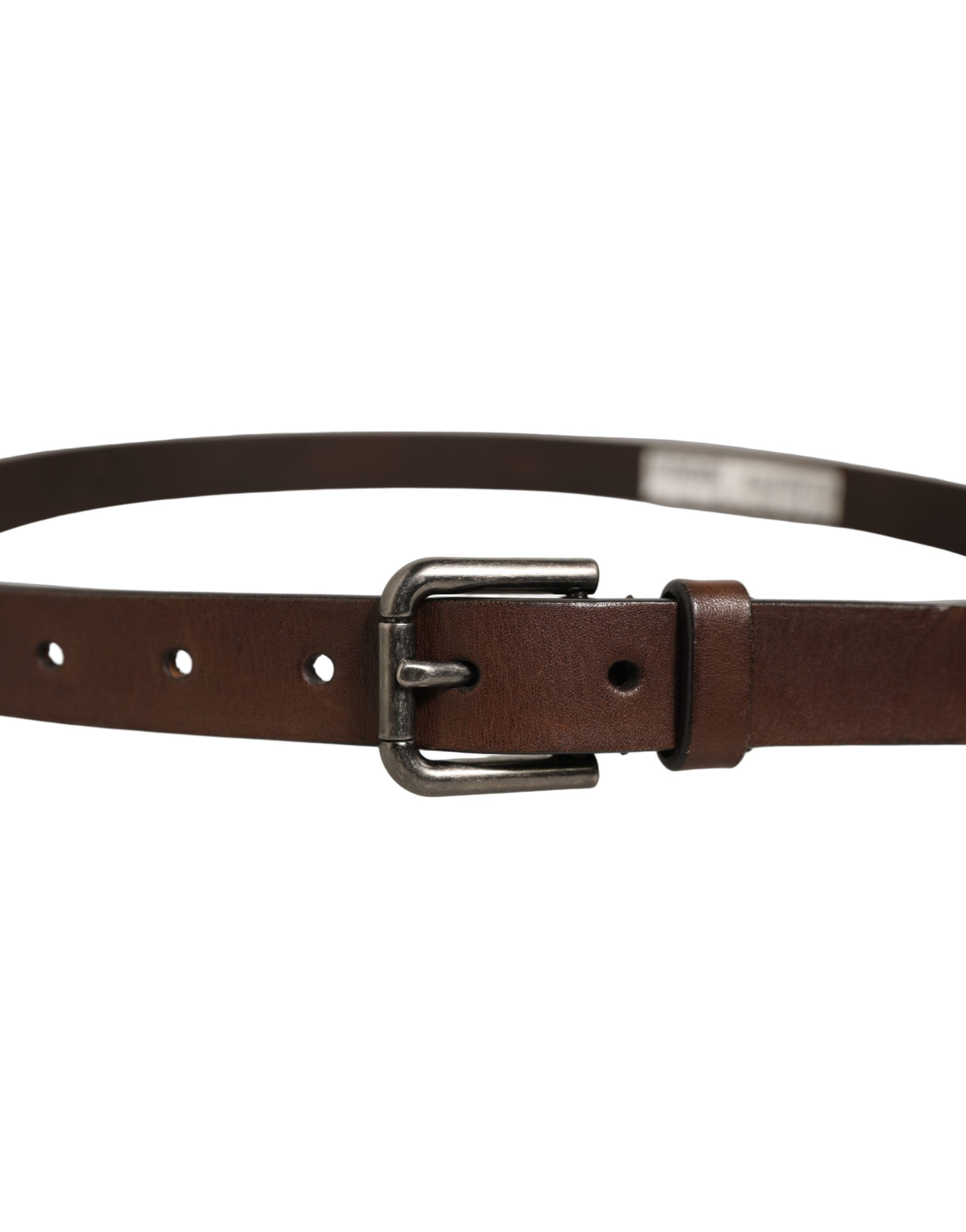 Dolce & Gabbana Brown Leather Silver Tone Metal Buckle Men's Belt