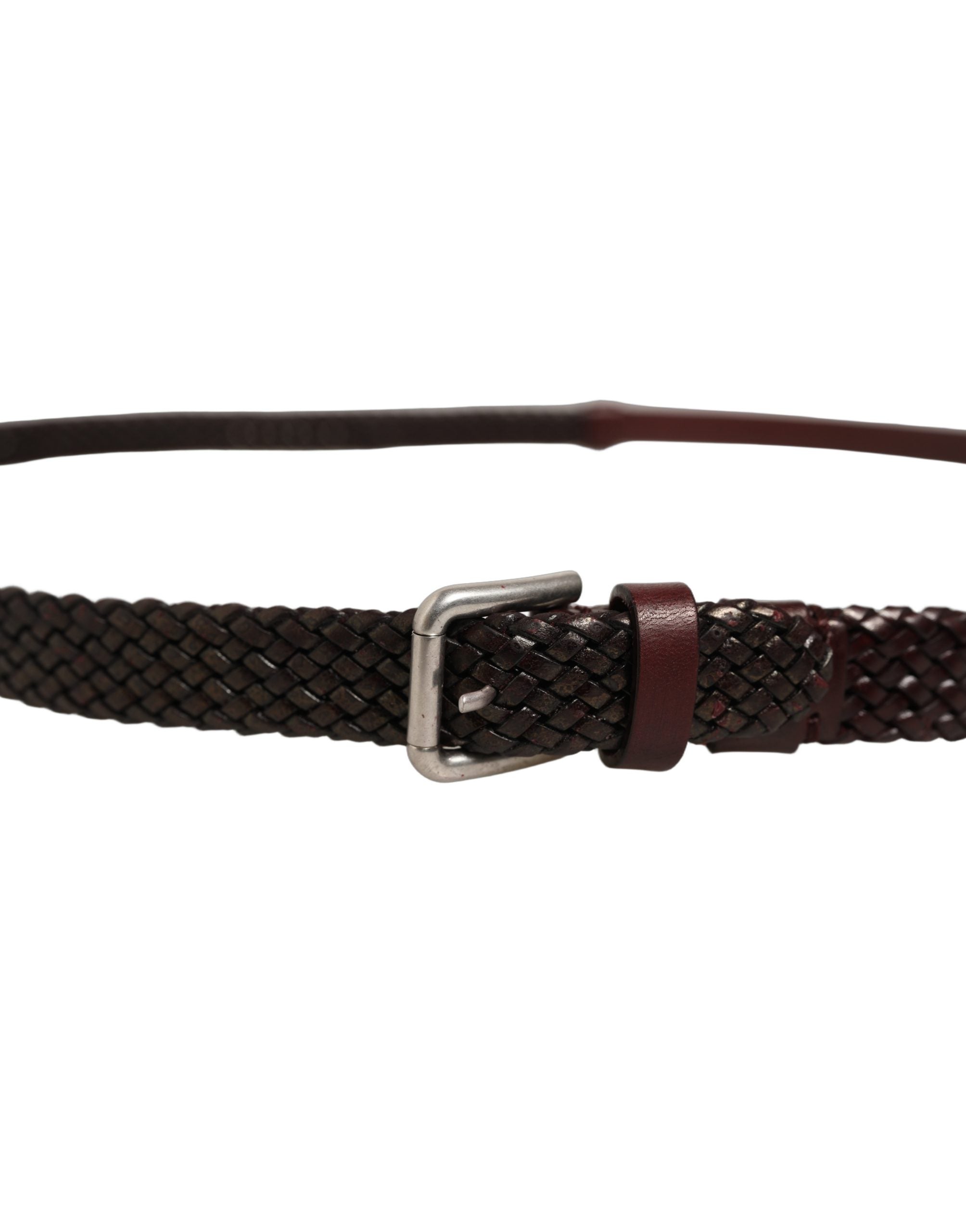 Dolce & Gabbana Dark Brown Woven Leather Metal Buckle Men's Belt (Pre-Owned)