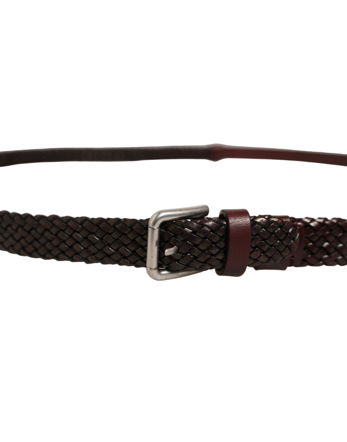 Dolce & Gabbana Dark Brown Woven Leather Metal Buckle Men's Belt (Pre-Owned)