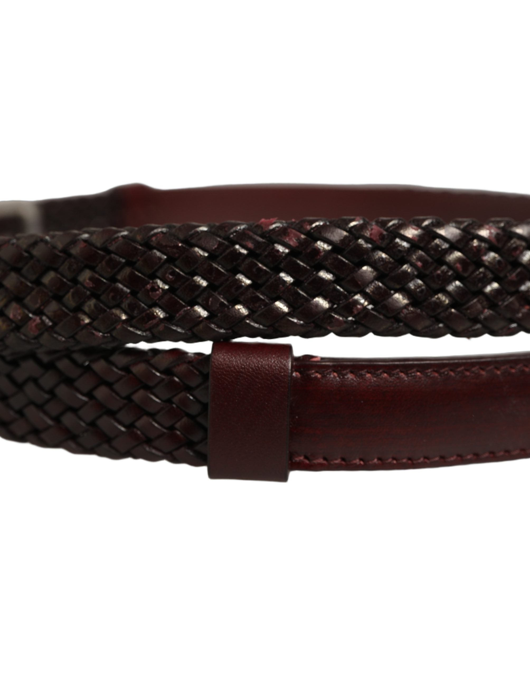 Dolce & Gabbana Dark Brown Woven Leather Metal Buckle Men's Belt (Pre-Owned)