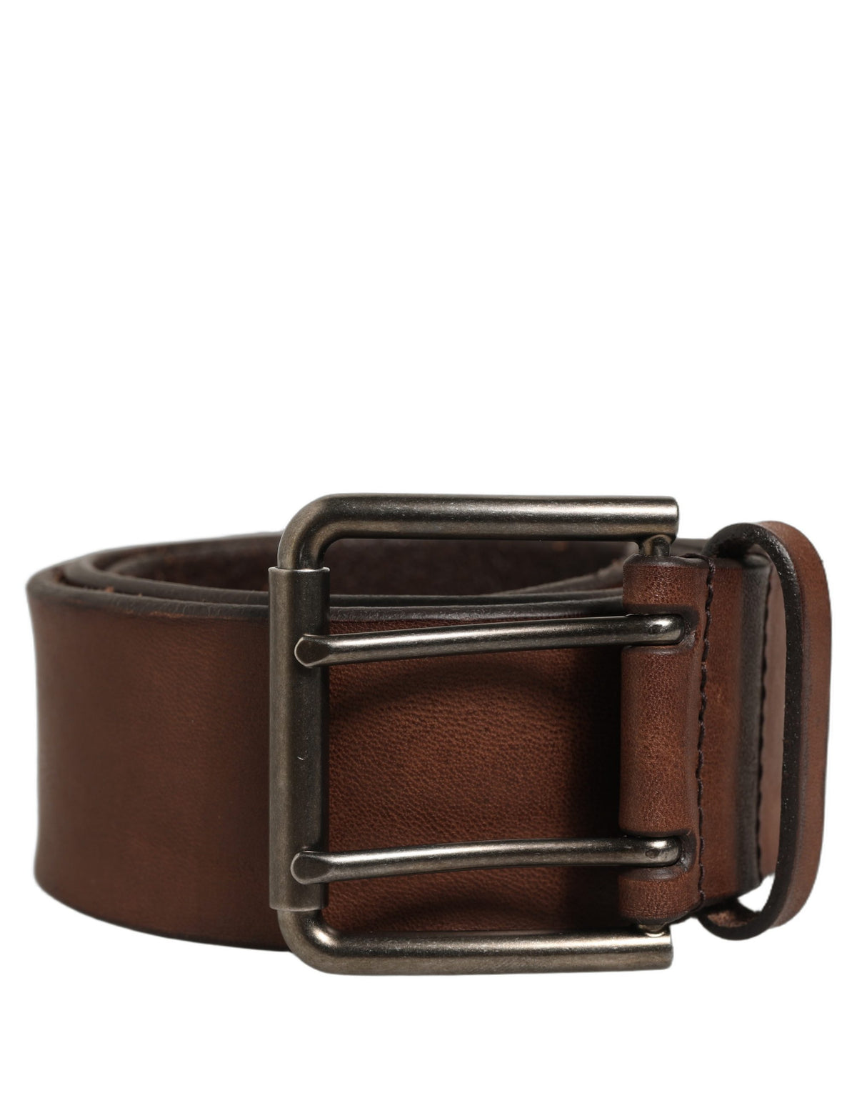 Dolce & Gabbana Belt Brown Leather Double Prong Metal Men's Buckle