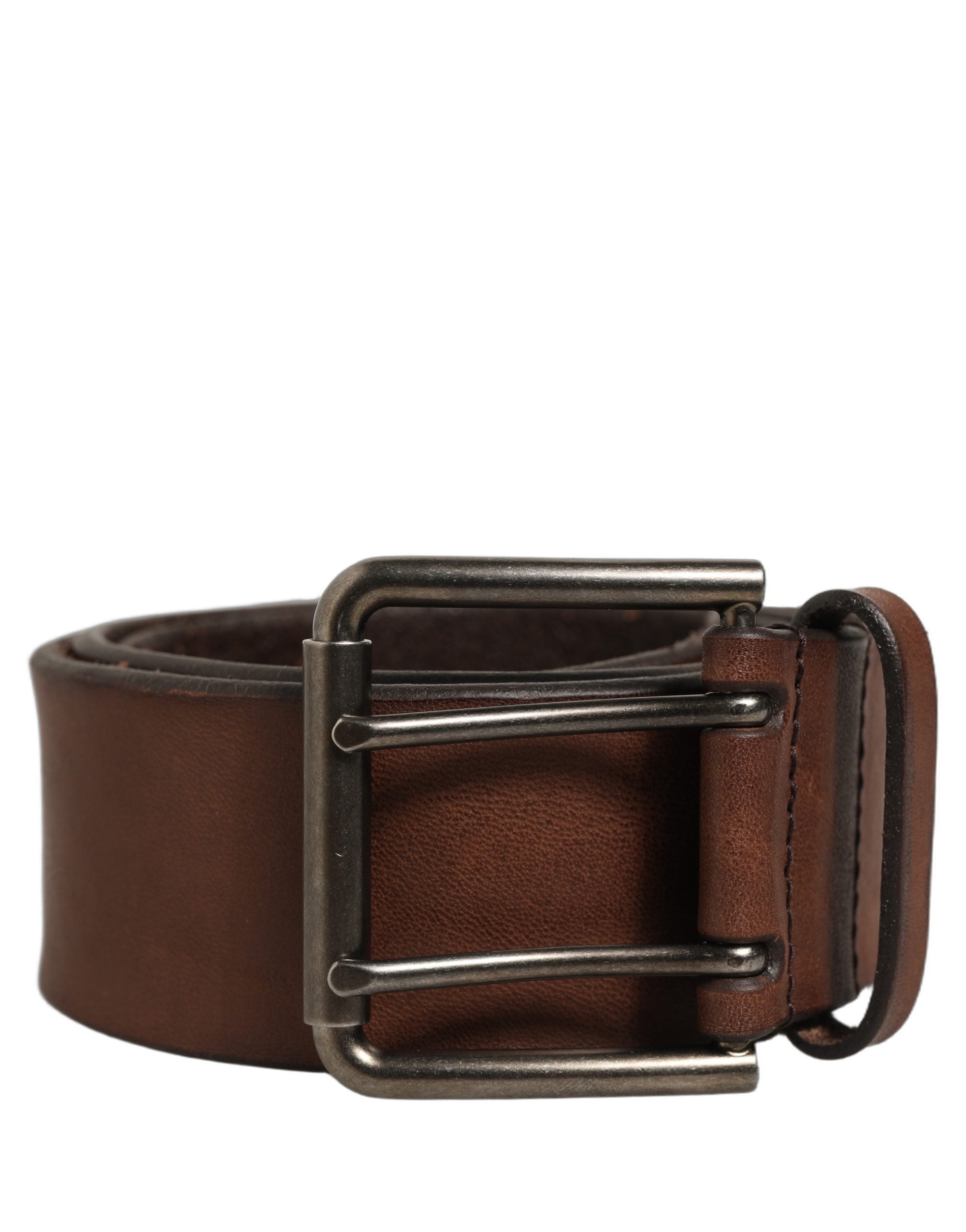 Dolce & Gabbana Belt Brown Leather Double Prong Metal Men's Buckle
