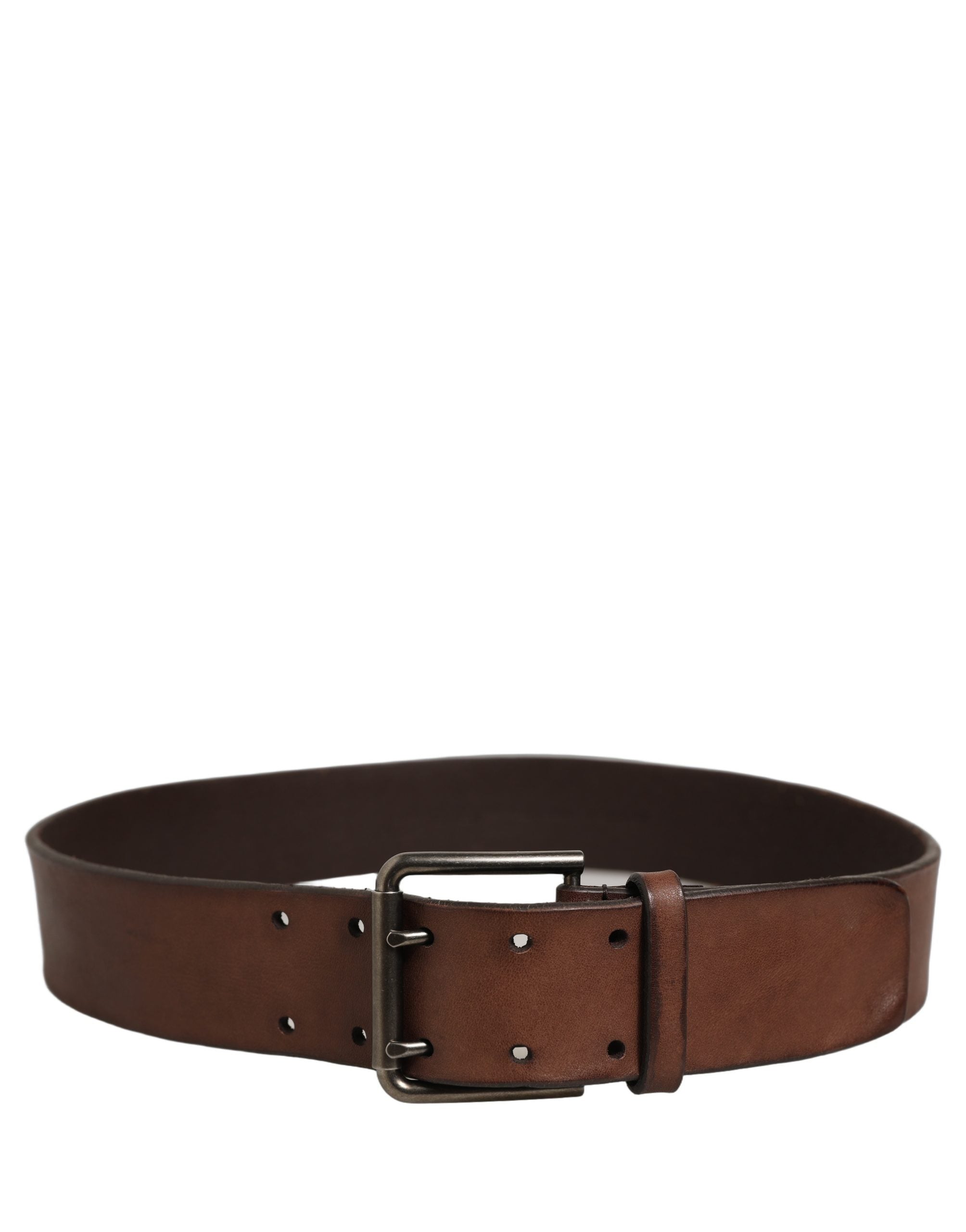 Dolce & Gabbana Belt Brown Leather Double Prong Metal Men's Buckle