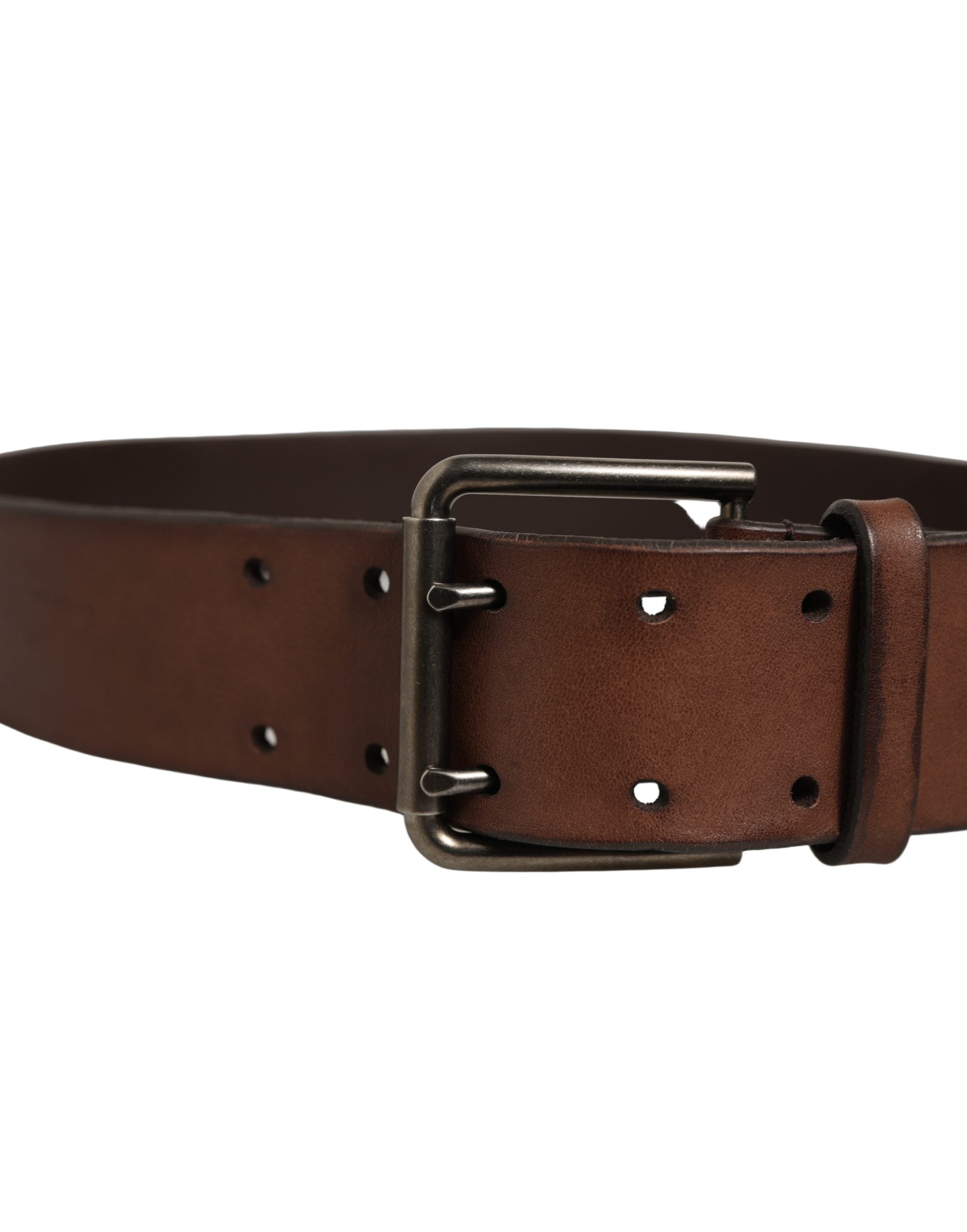 Dolce & Gabbana Belt Brown Leather Double Prong Metal Men's Buckle