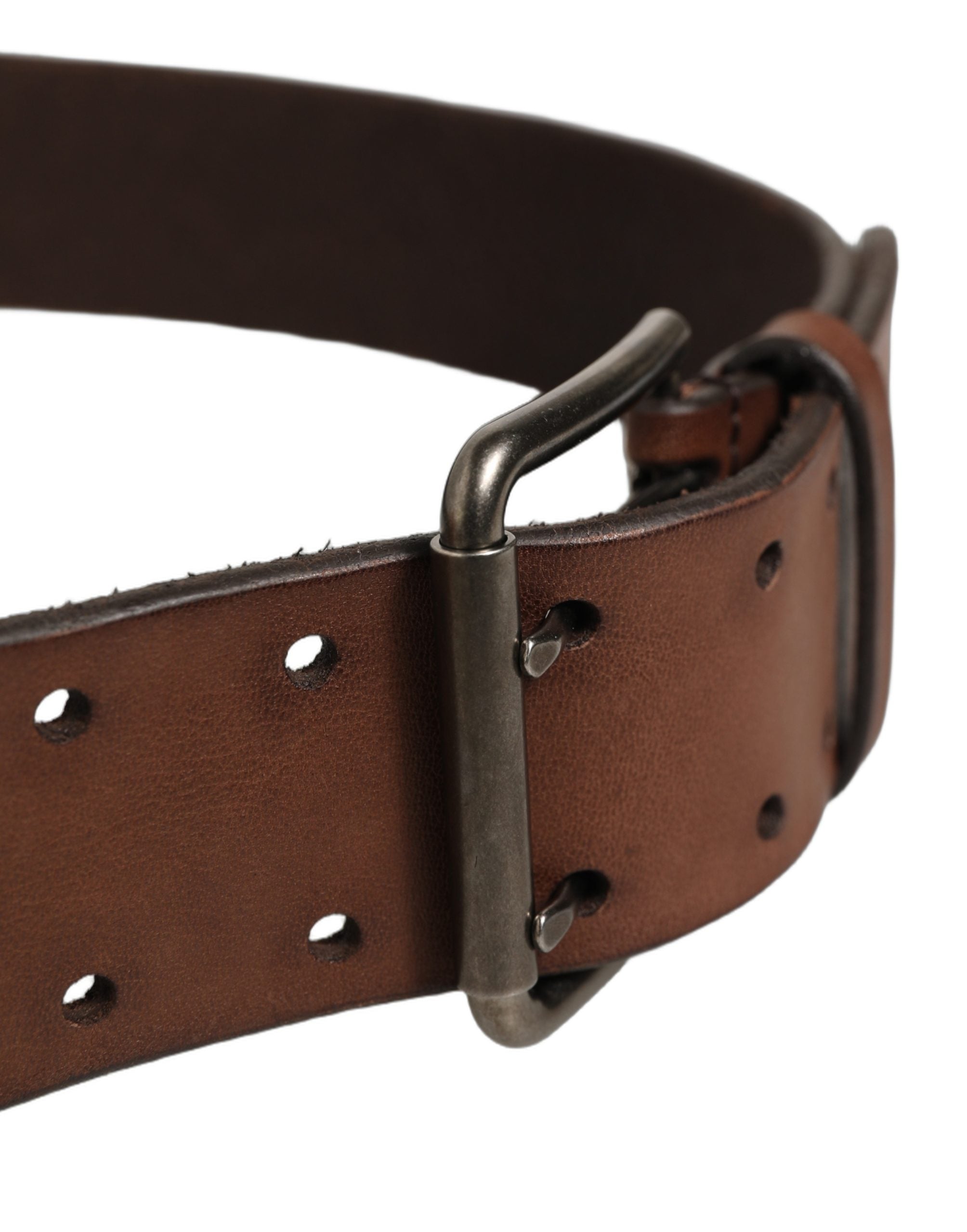 Dolce & Gabbana Belt Brown Leather Double Prong Metal Men's Buckle