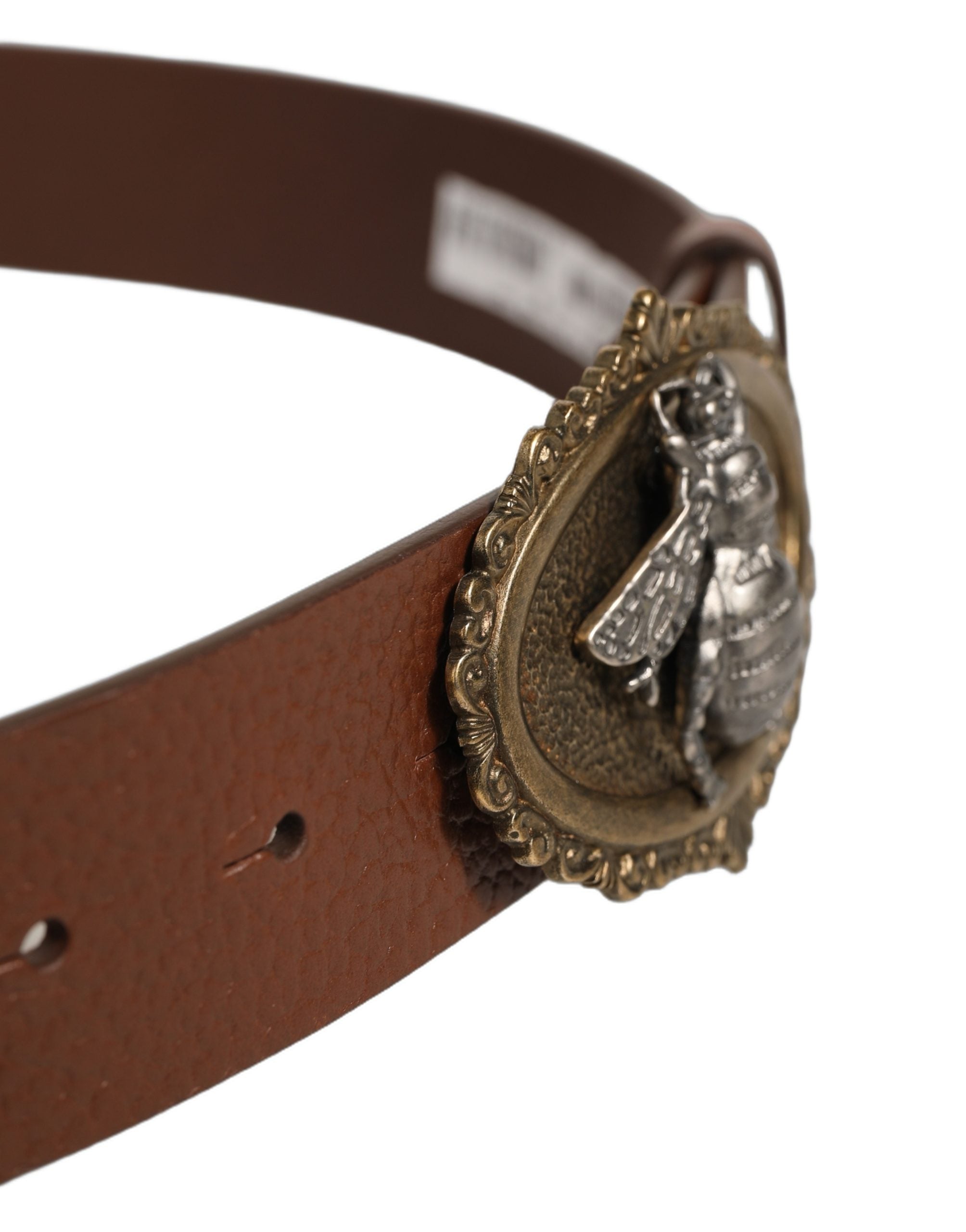 Dolce & Gabbana Brown Leather Bee Accent Metal Buckle Men's Belt