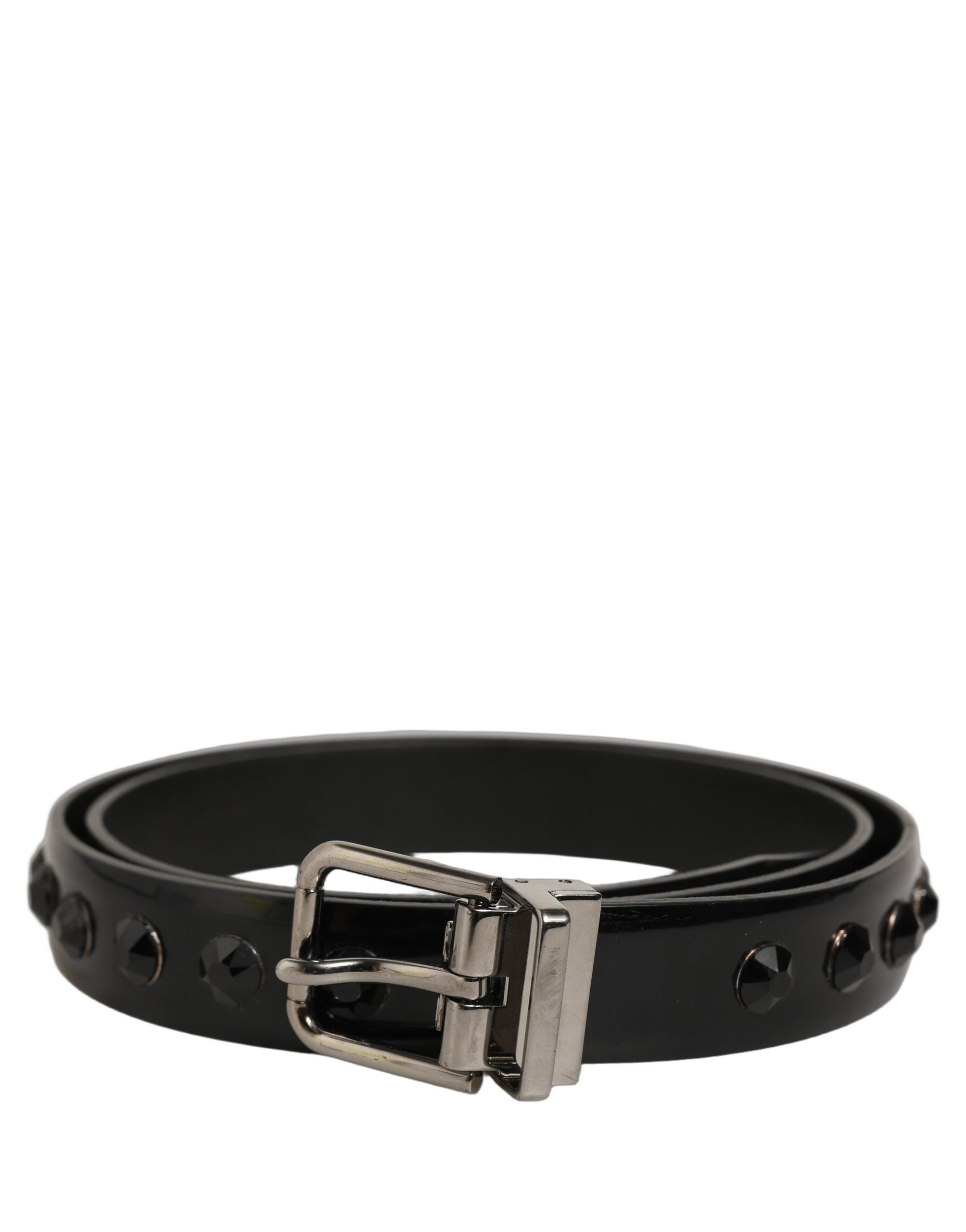 Dolce & Gabbana Black Leather Studs Silver Metal Buckle Men's Belt (Pre-Owned)