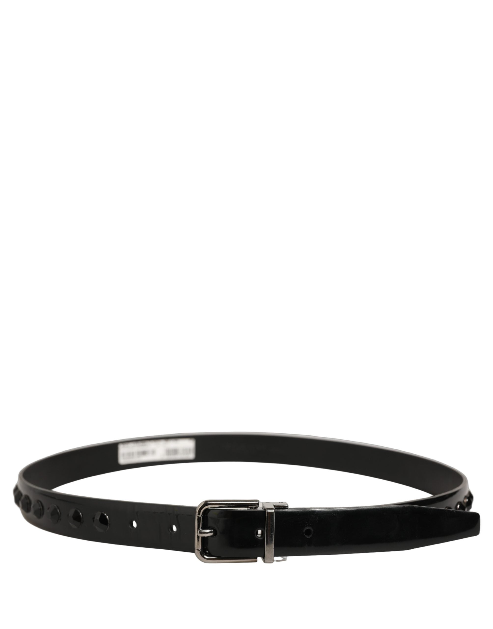 Dolce & Gabbana Black Leather Studs Silver Metal Buckle Men's Belt (Pre-Owned)
