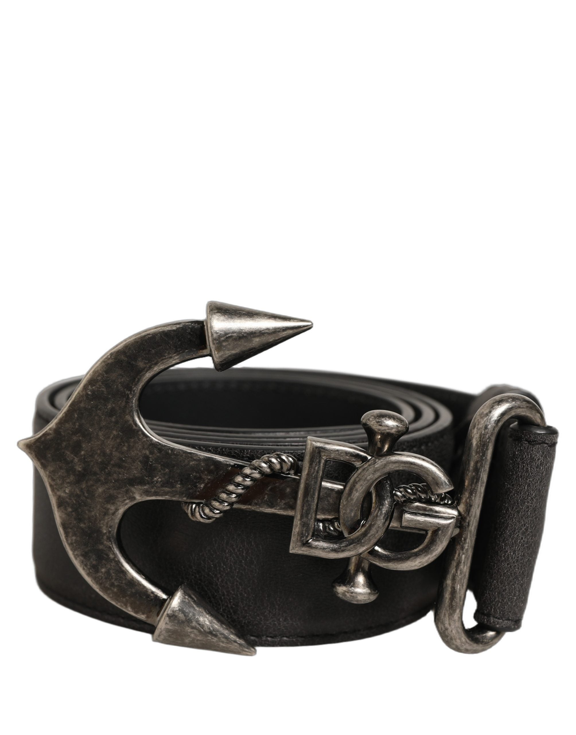 Dolce & Gabbana Black Leather Anchor Logo Metal Buckle Men's Belt