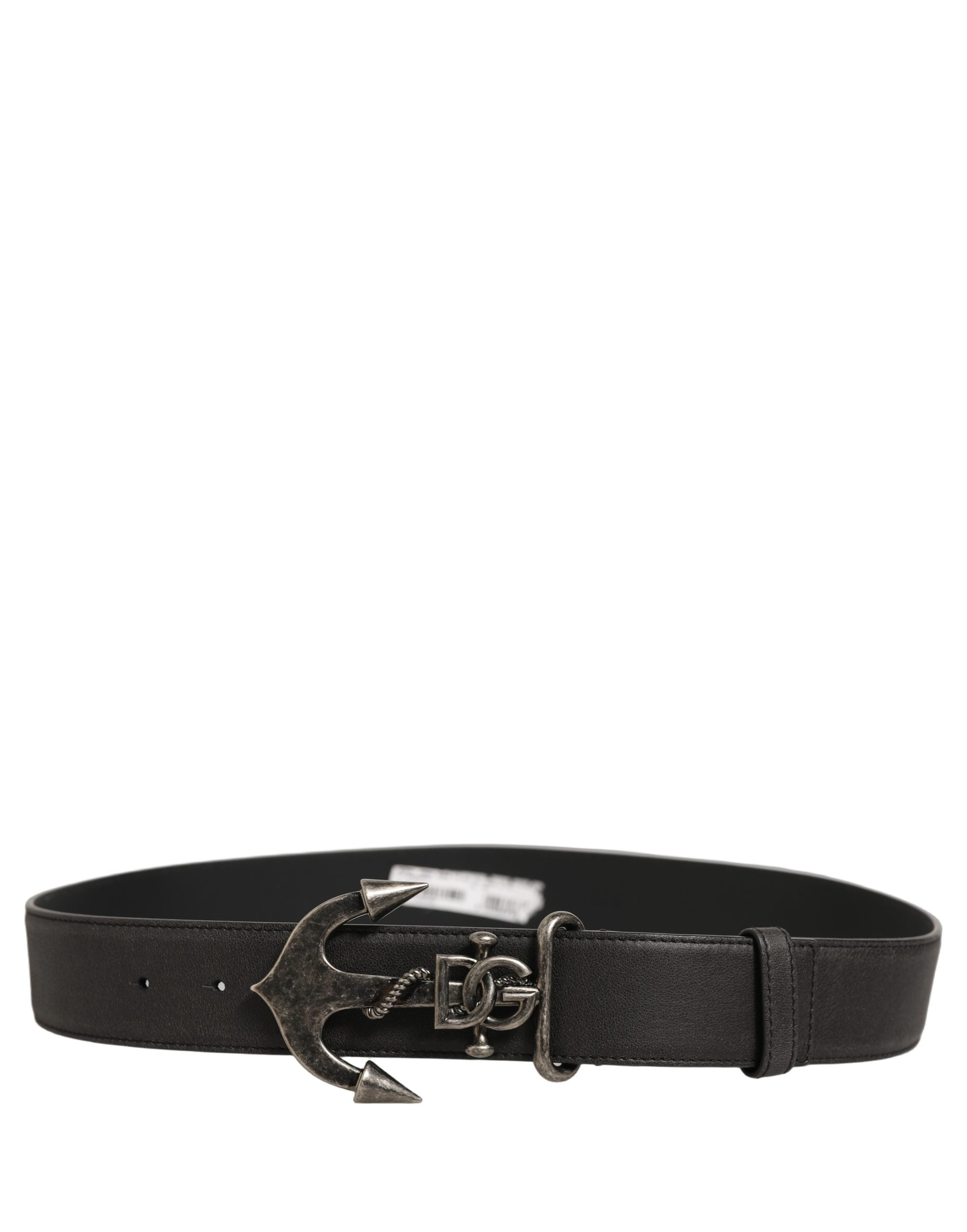 Dolce & Gabbana Black Leather Anchor Logo Metal Buckle Men's Belt