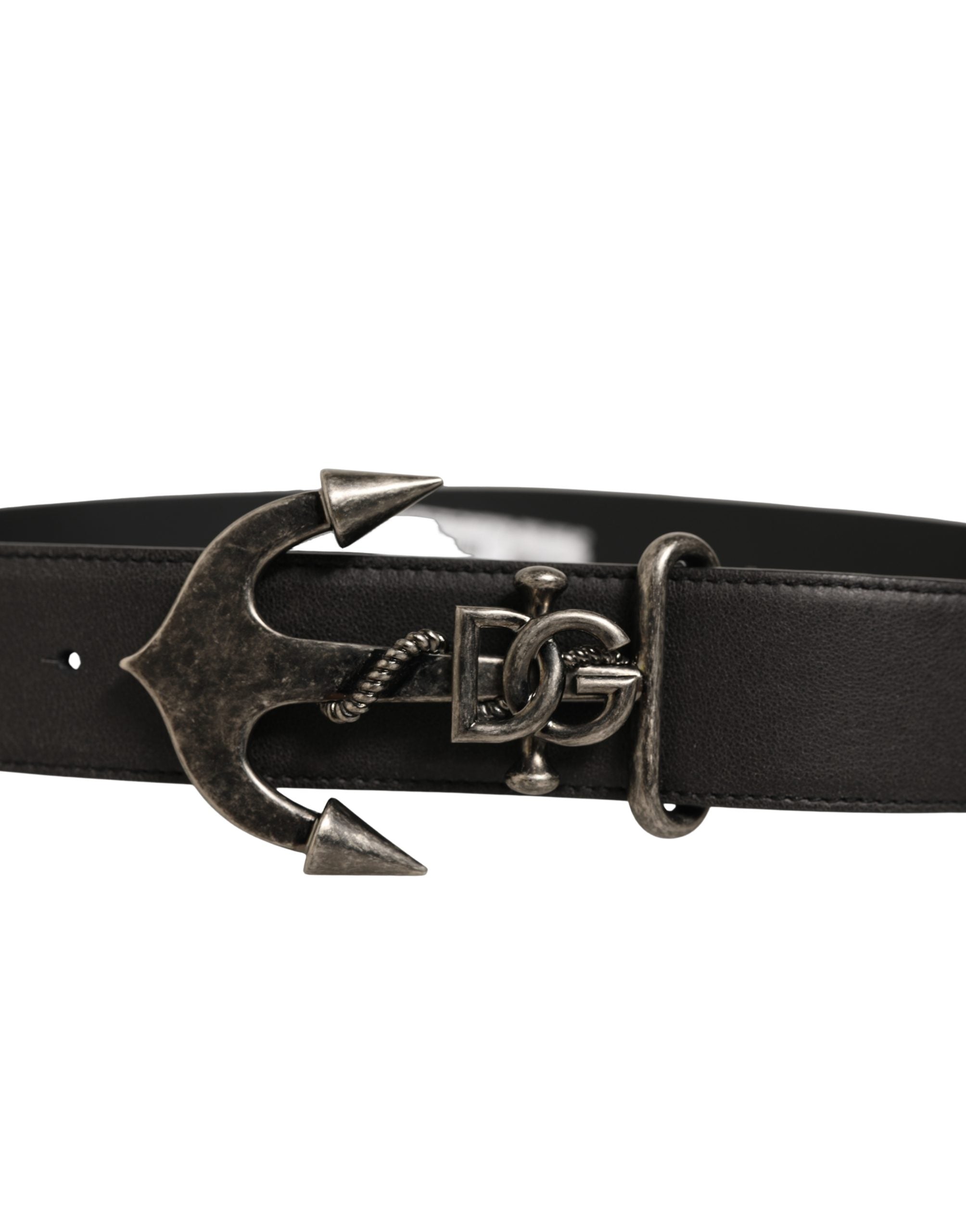 Dolce & Gabbana Black Leather Anchor Logo Metal Buckle Men's Belt