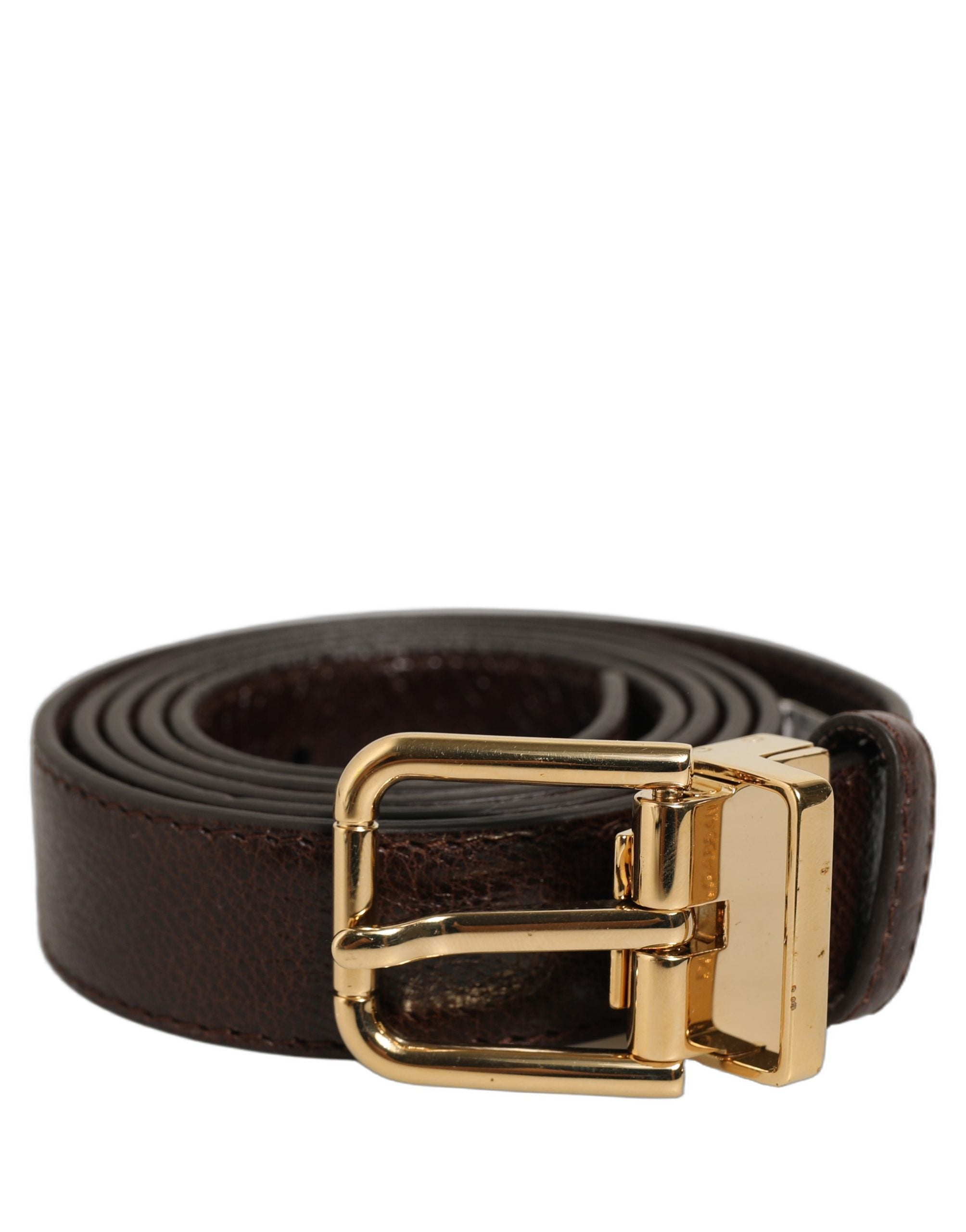 Dolce & Gabbana Men Brown Leather Gold Tone Metal Buckle Men's Belt
