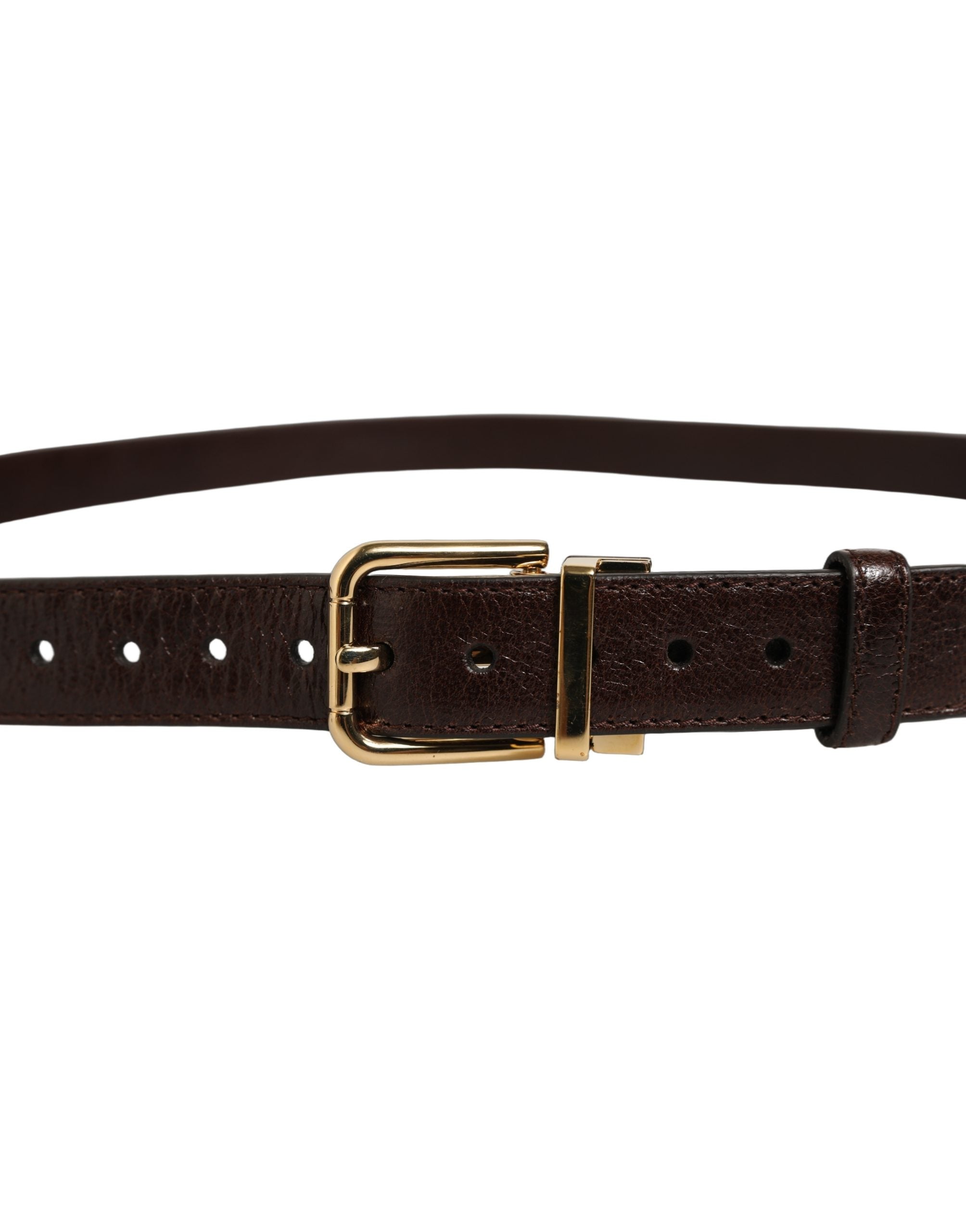 Dolce & Gabbana Men Brown Leather Gold Tone Metal Buckle Men's Belt