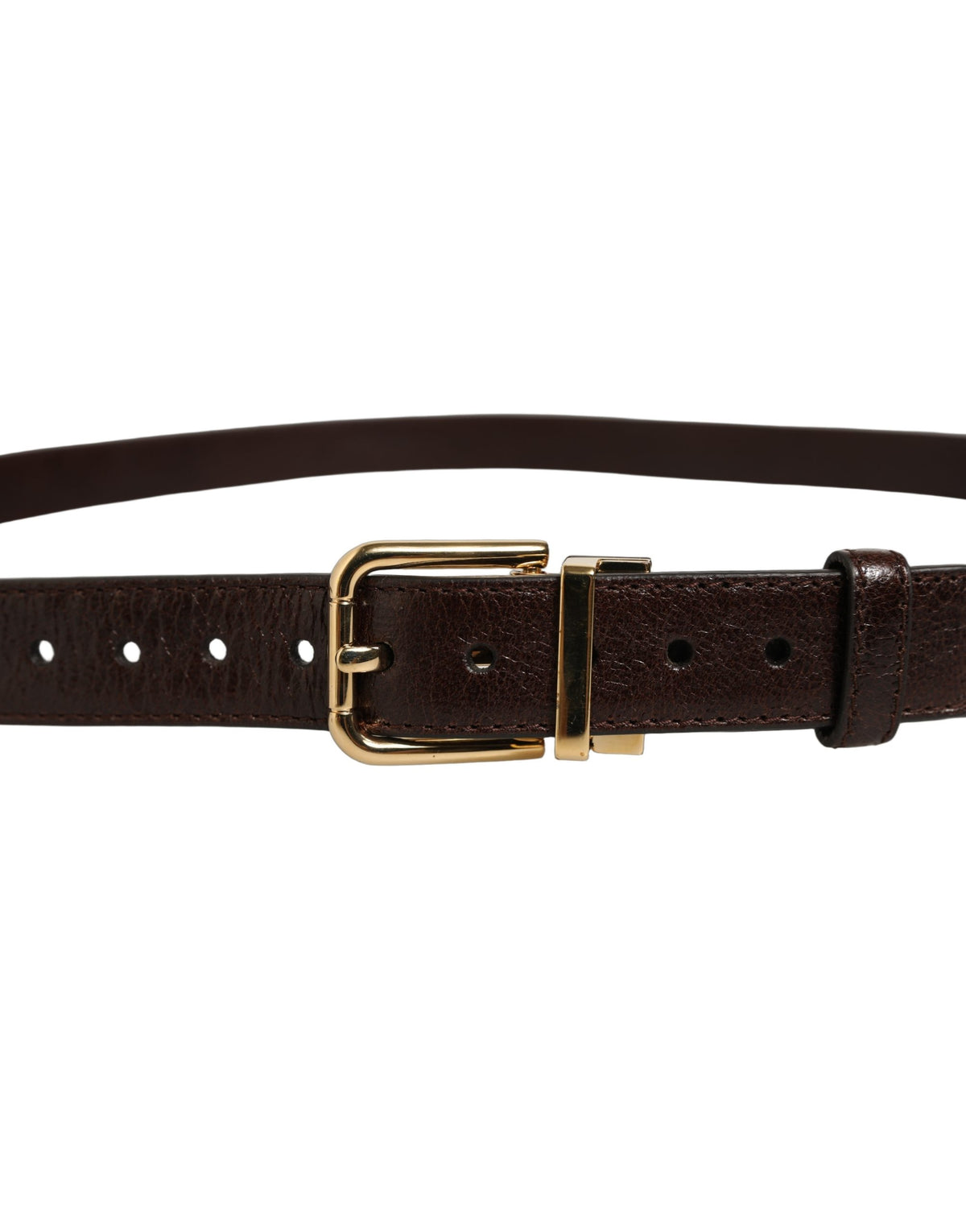 Dolce & Gabbana Men Brown Leather Gold Tone Metal Buckle Men's Belt