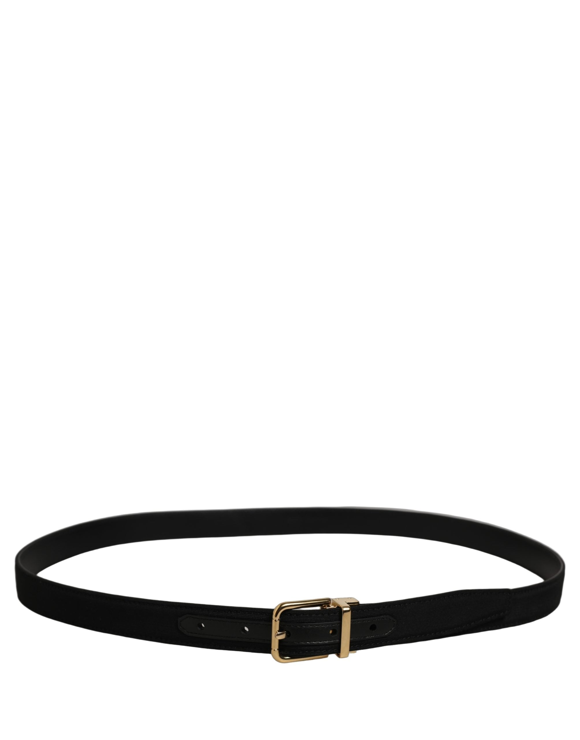 Dolce & Gabbana Black Canvas Leather Gold Metal Buckle Men's Belt