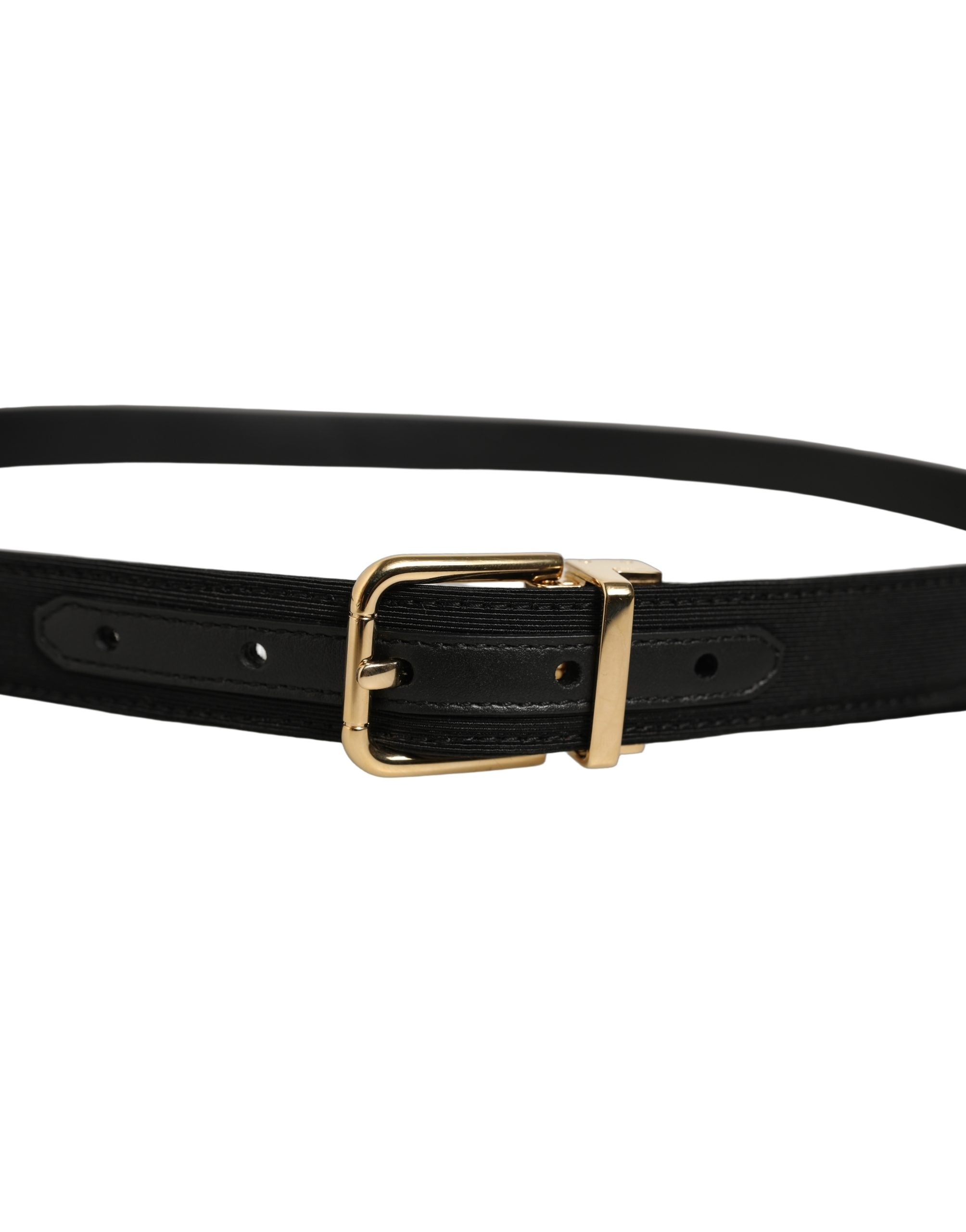 Dolce & Gabbana Black Canvas Leather Gold Metal Buckle Men's Belt