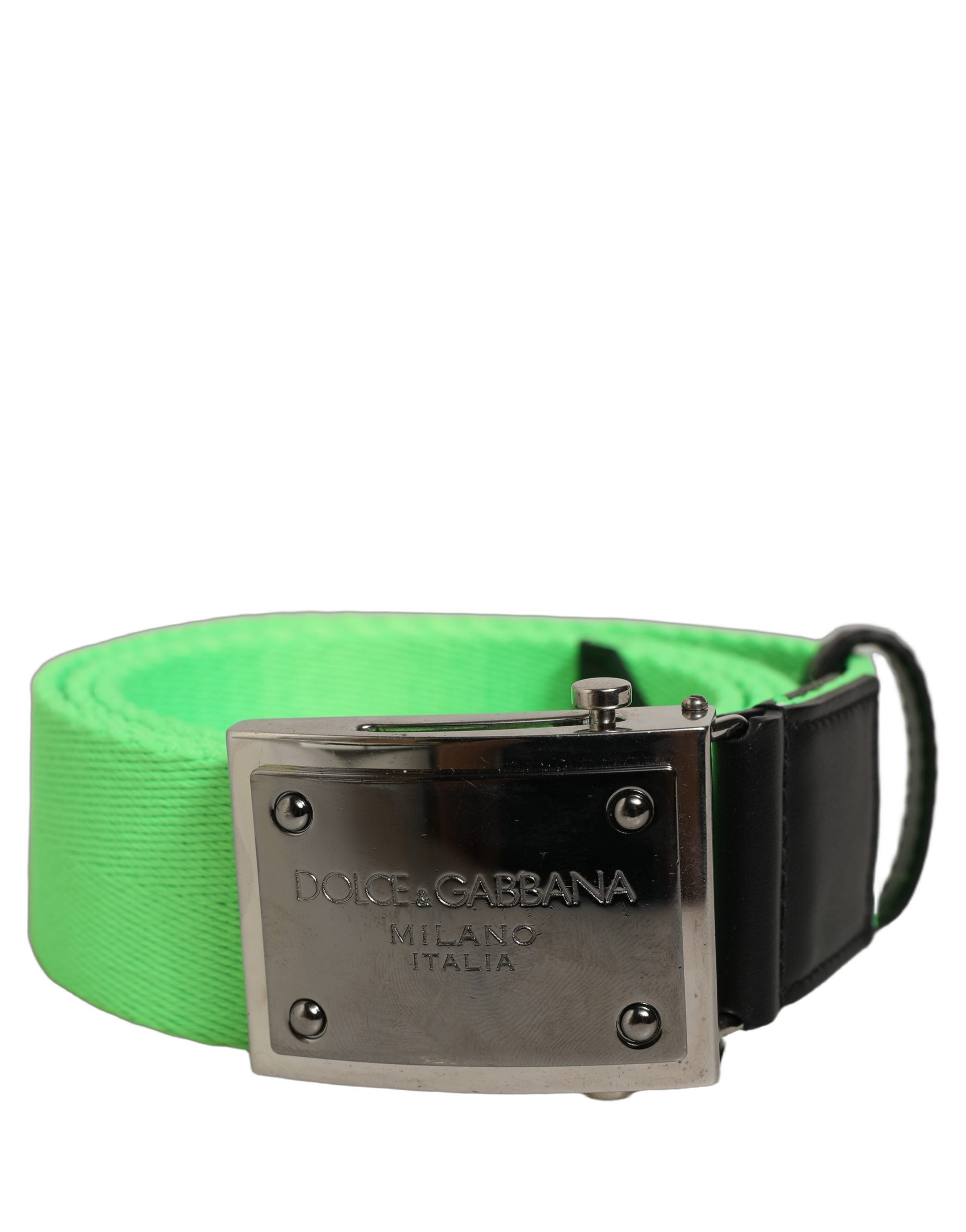 Dolce & Gabbana Green Canvas Logo Plaque Metal Buckle Men's Belt (Pre-Owned)