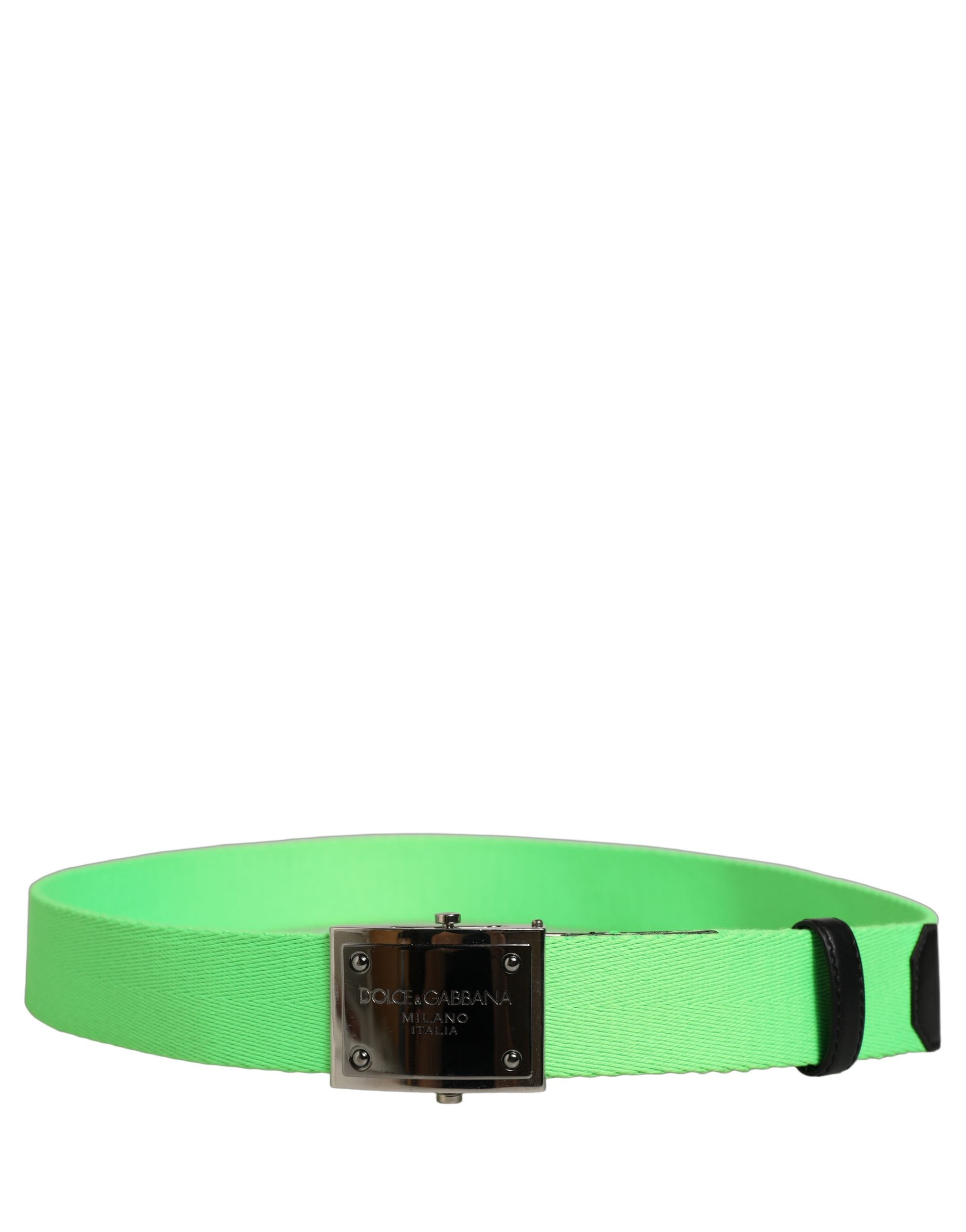 Dolce & Gabbana Green Canvas Logo Plaque Metal Buckle Men's Belt (Pre-Owned)